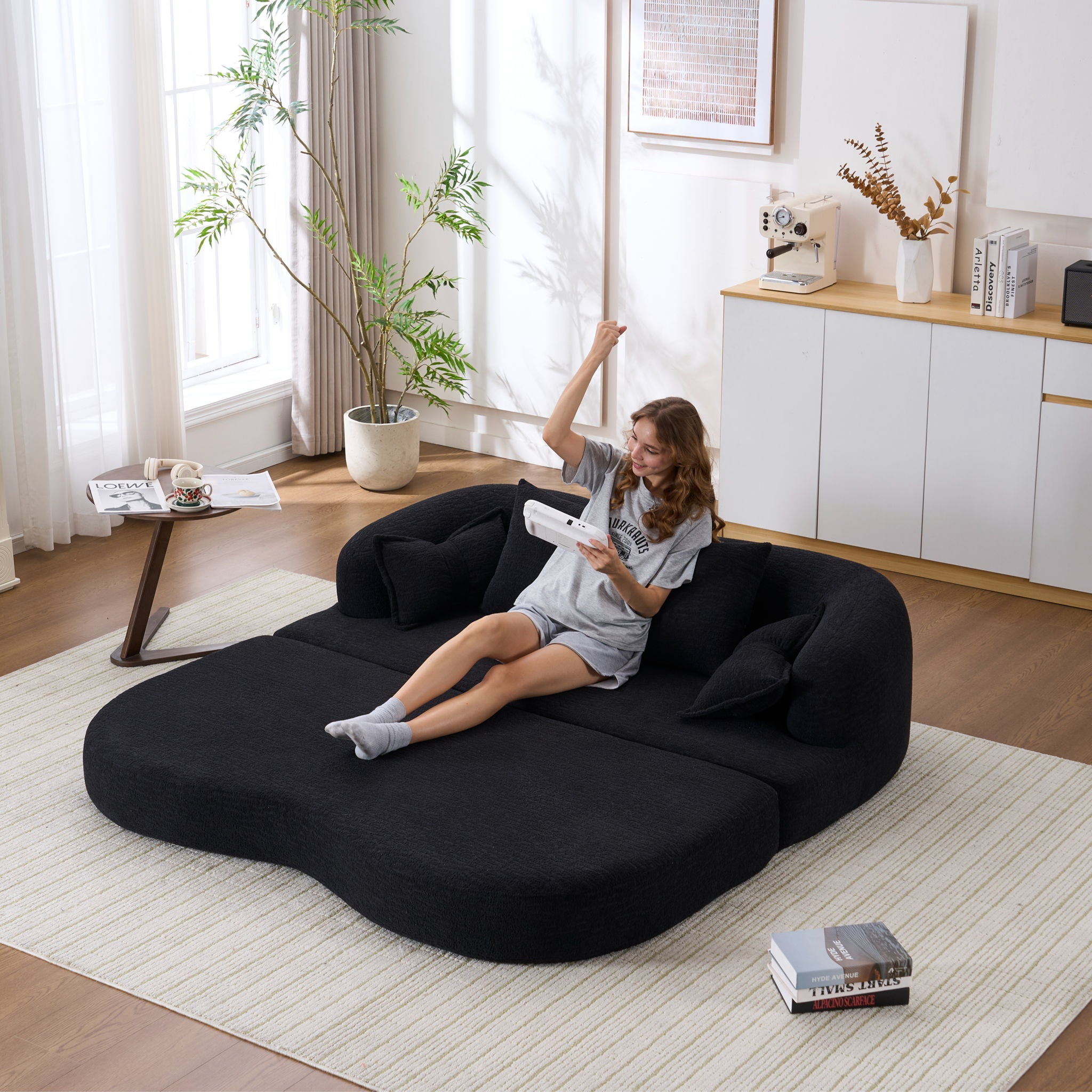 Foldable Sofa Bed, Boneless Couch Convertible Sleeper With 4 Pillows