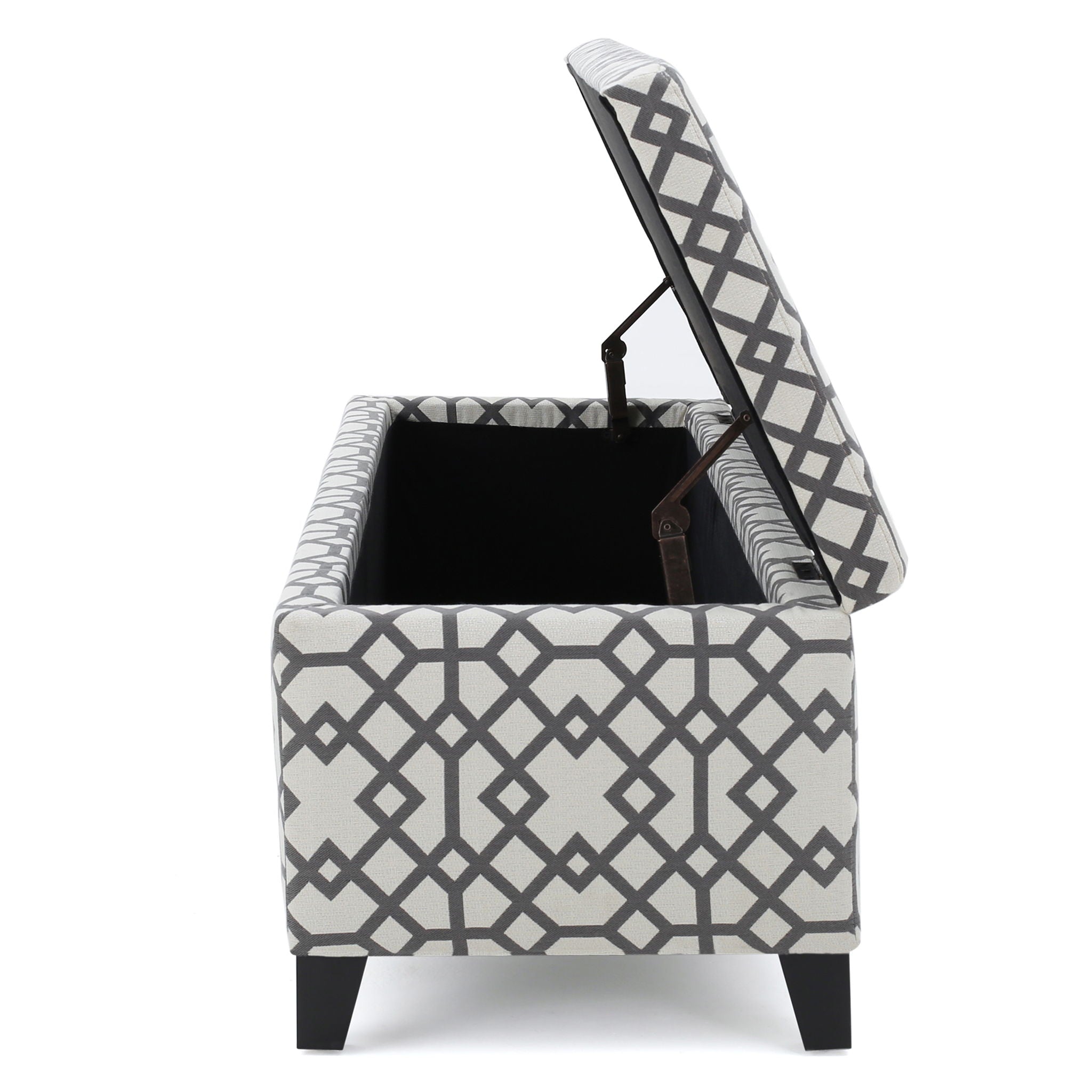 Quotient - Upholstered Storage Ottoman With Tapered Block Feet - Gray / White