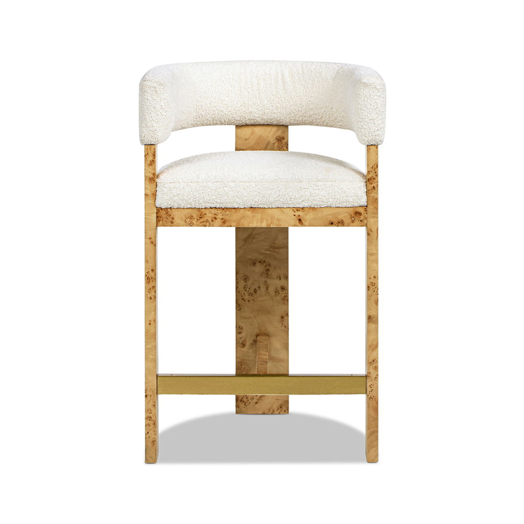 Vavona - Burl Upholstered Barrel Back Counter Height Bar Stool - Polar Off White