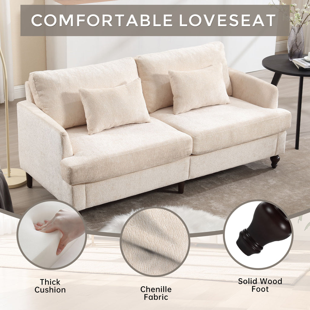 Mid Century Modern Fabric Loveseat Sofa, 2 Seat Upholstered Couch
