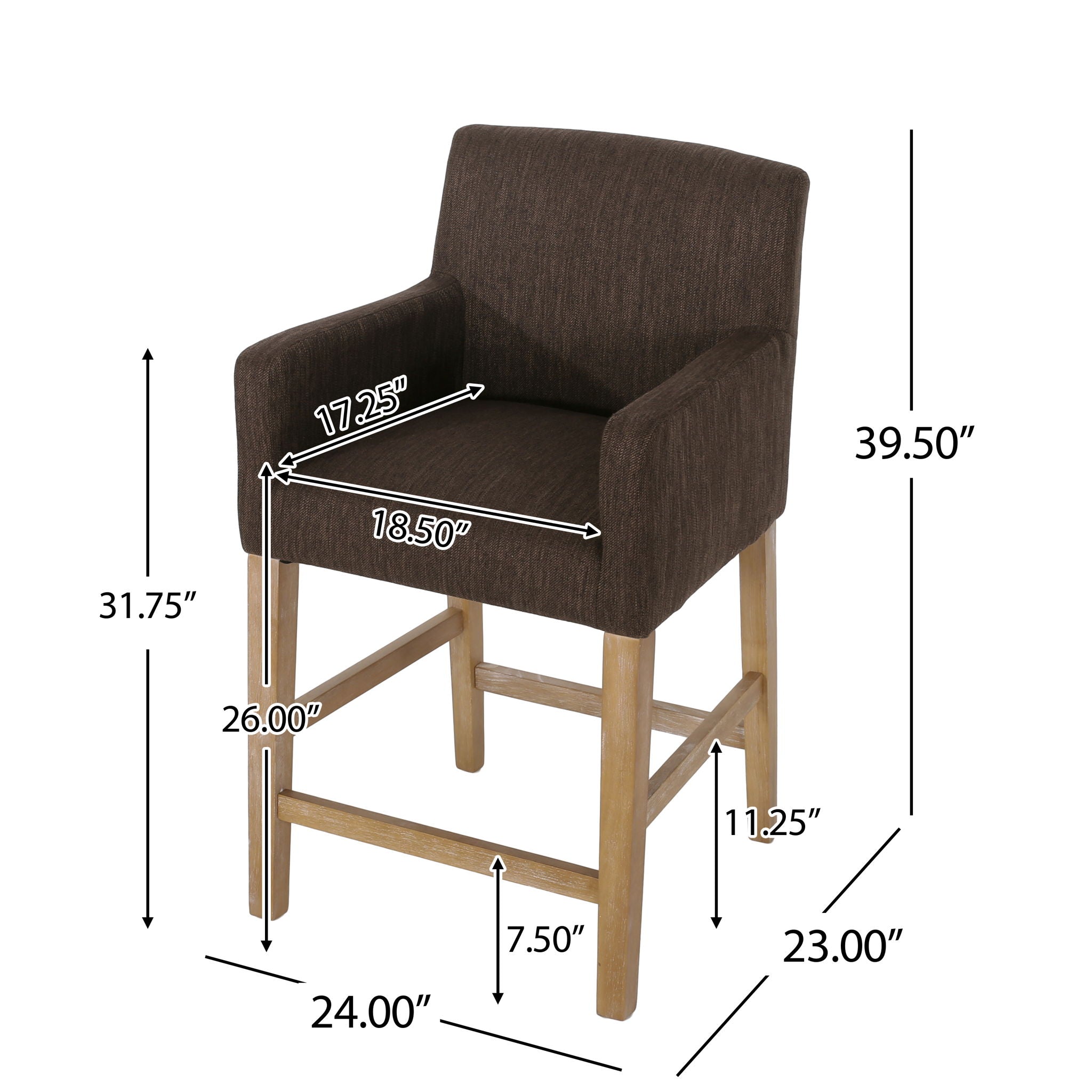 Charmed Upholstered Counter Stool With H Frame Base And Round Arms