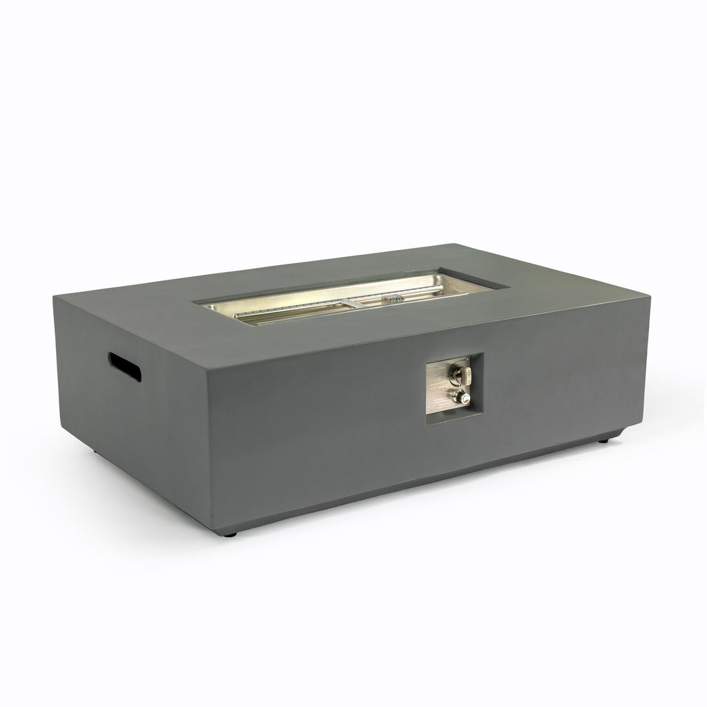 Volon - Rectangular Fire Pit Table, Propane Powered, 50,000 BTU - Light Gray
