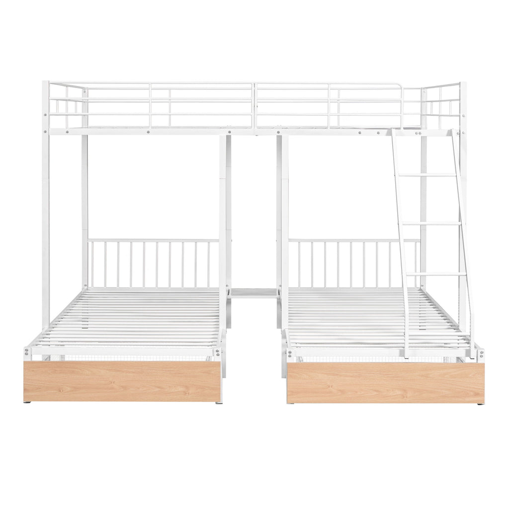 Triple Bunk Bed With Drawers And Guardrails