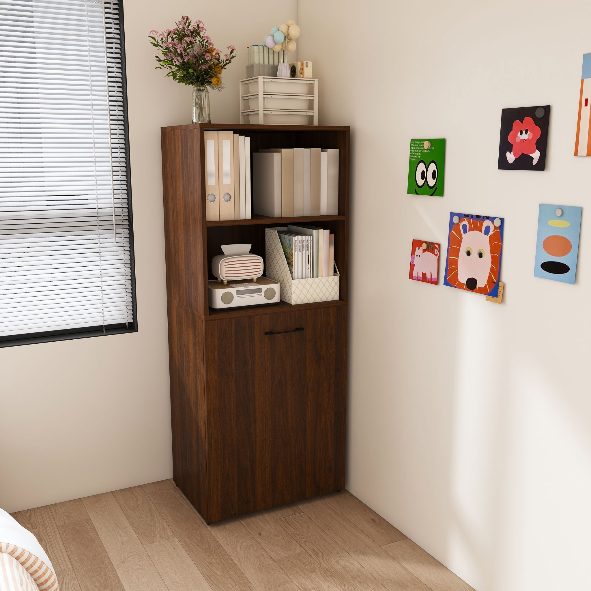 Stretchable Office Desk With Storage Shelves And Mobile Wheels