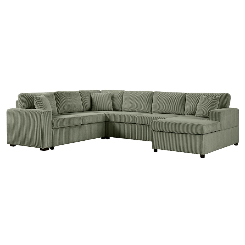 Oversized Sectional U-Shaped Sofa With Chaise Lounge And Three Soft Throw Pillows