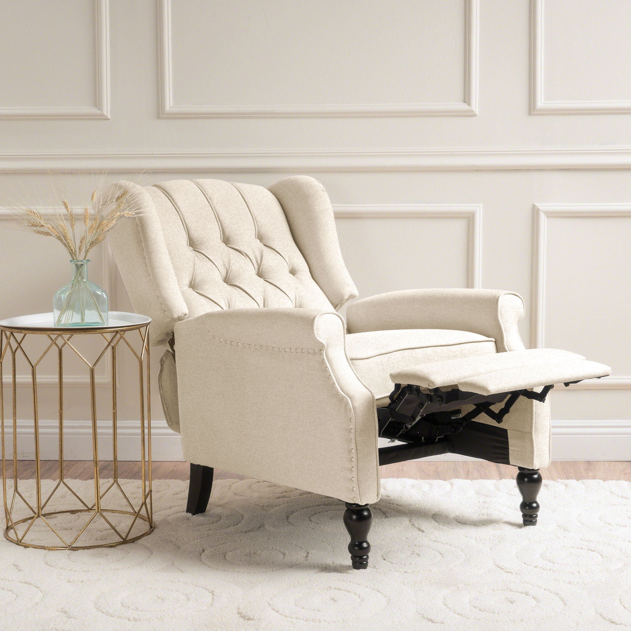 Armchair Recliner With Pushback Mechanism And Wingback Design