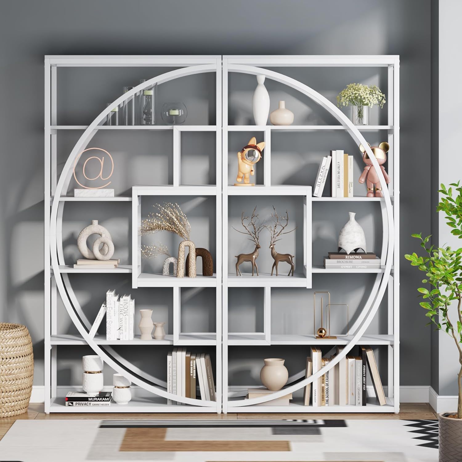 5 Tier Etagere Bookshelf With 8 Open Shelves Organizer For Living Room