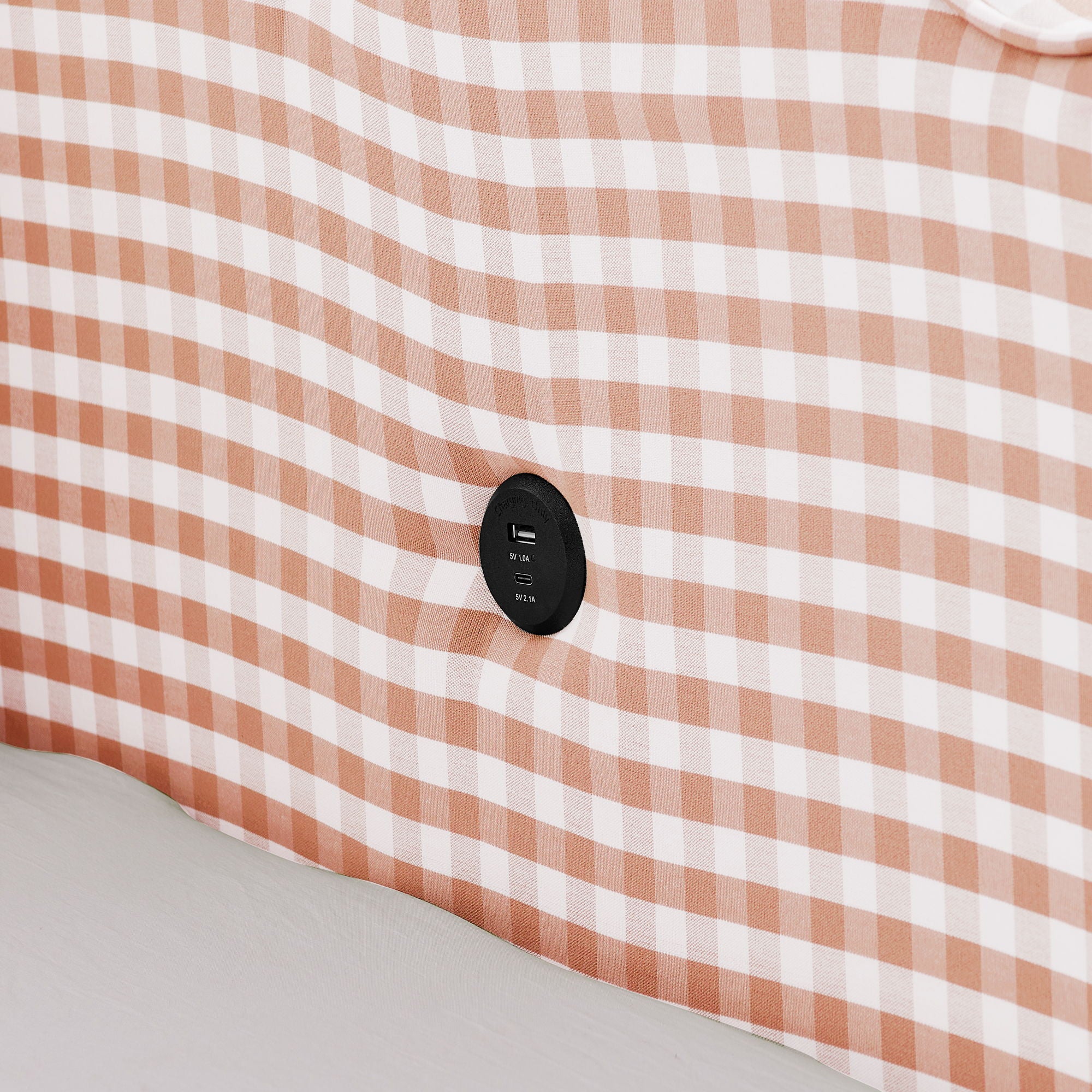 Gingham Daybed & USB Charging Port, Wave Shaped Design