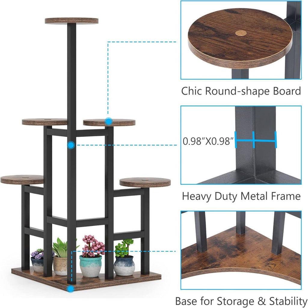 6 Tier Corner Plant Shelf With Frame For Living Room - Rustic Brown