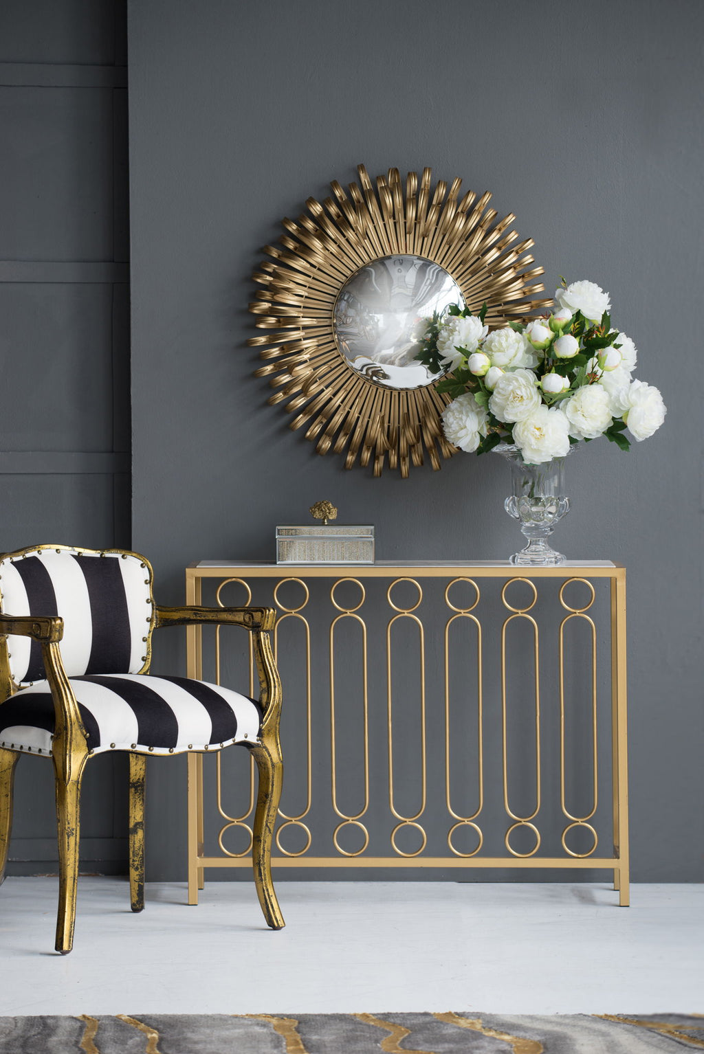 Sunburst Design Wall Mirror Decorative en For Entryway, Modern Living Room - Gold