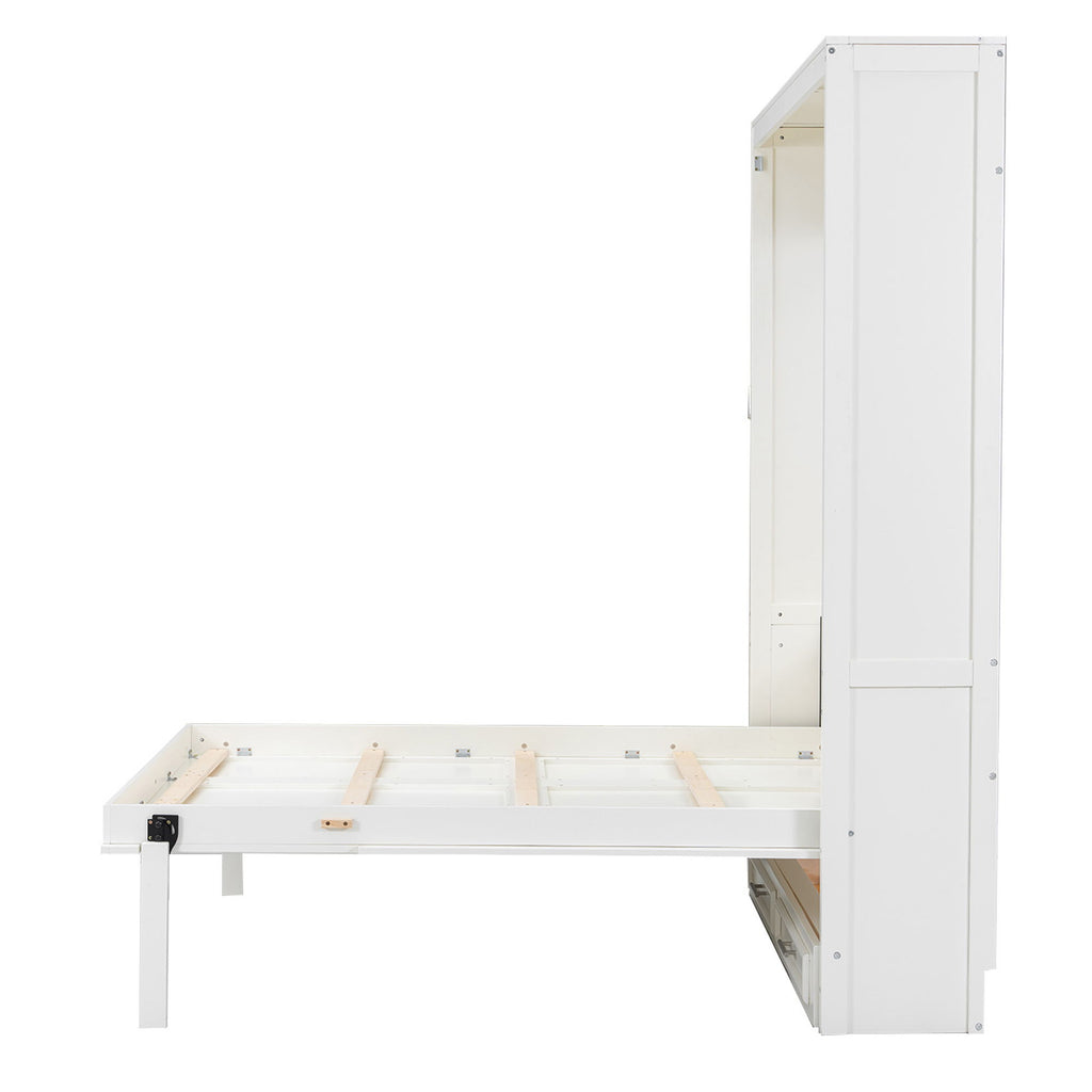 Full Size Murphy Bed With 2 Drawers - Beige