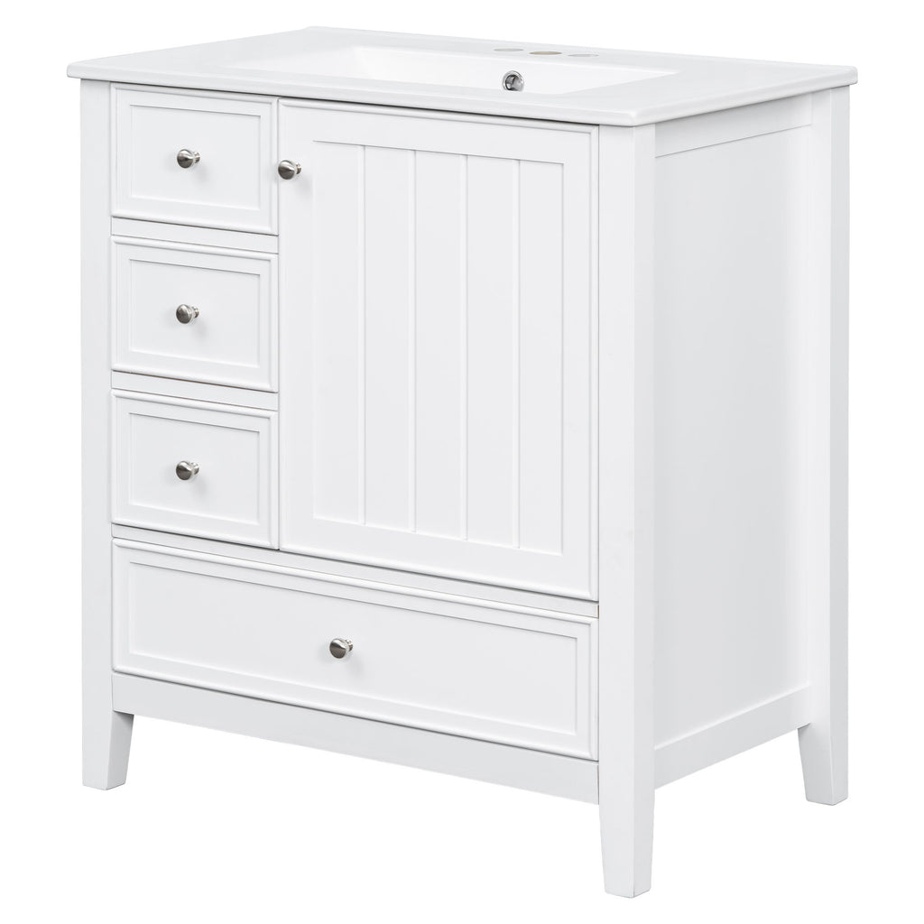 Modern Bathroom Vanity With Sink, 1 Cabinet & 3 Drawers