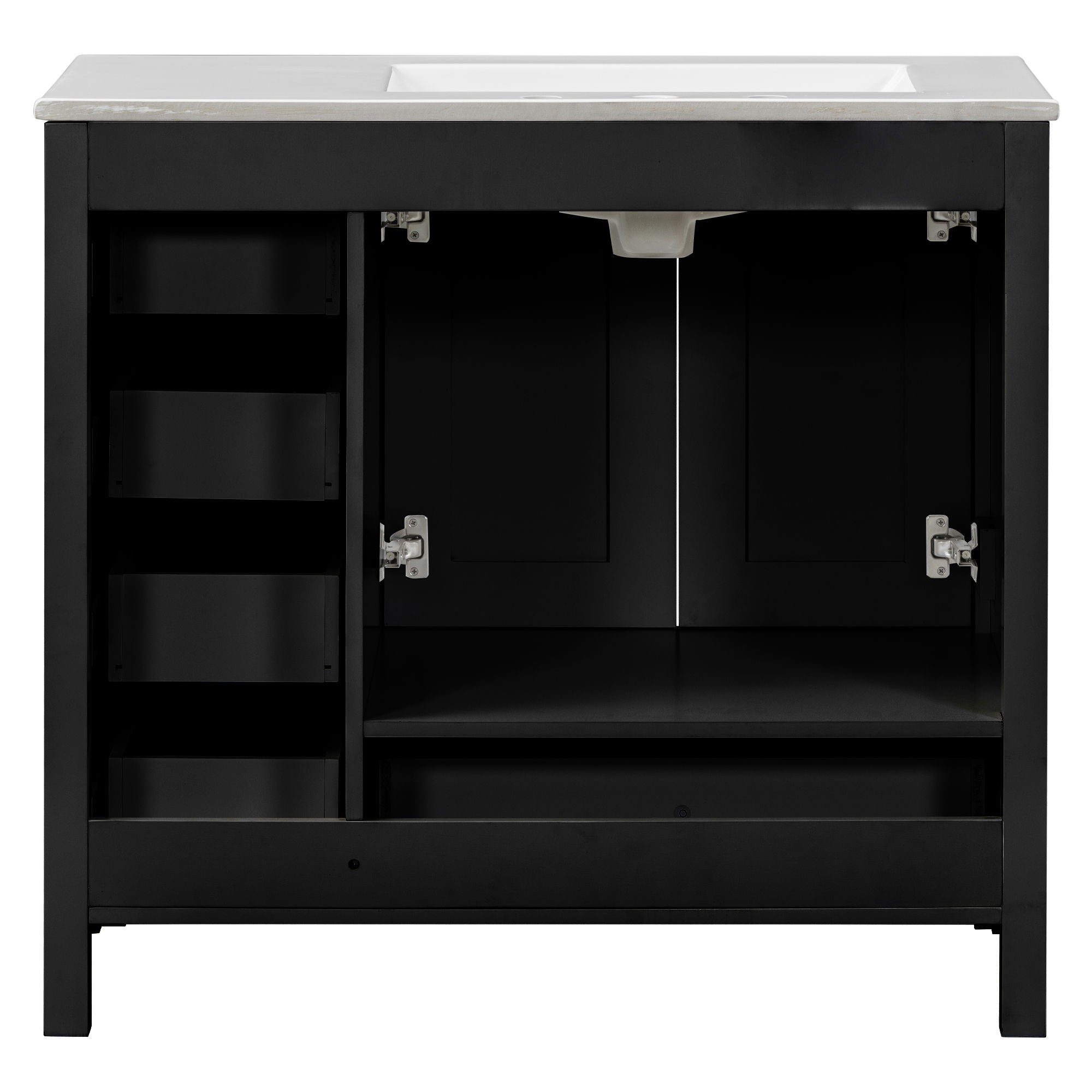 Bathroom Vanity With Ceramic Sink Combo, Abundant Storage Cabinet 2 Soft Close Doors And 5 Drawers