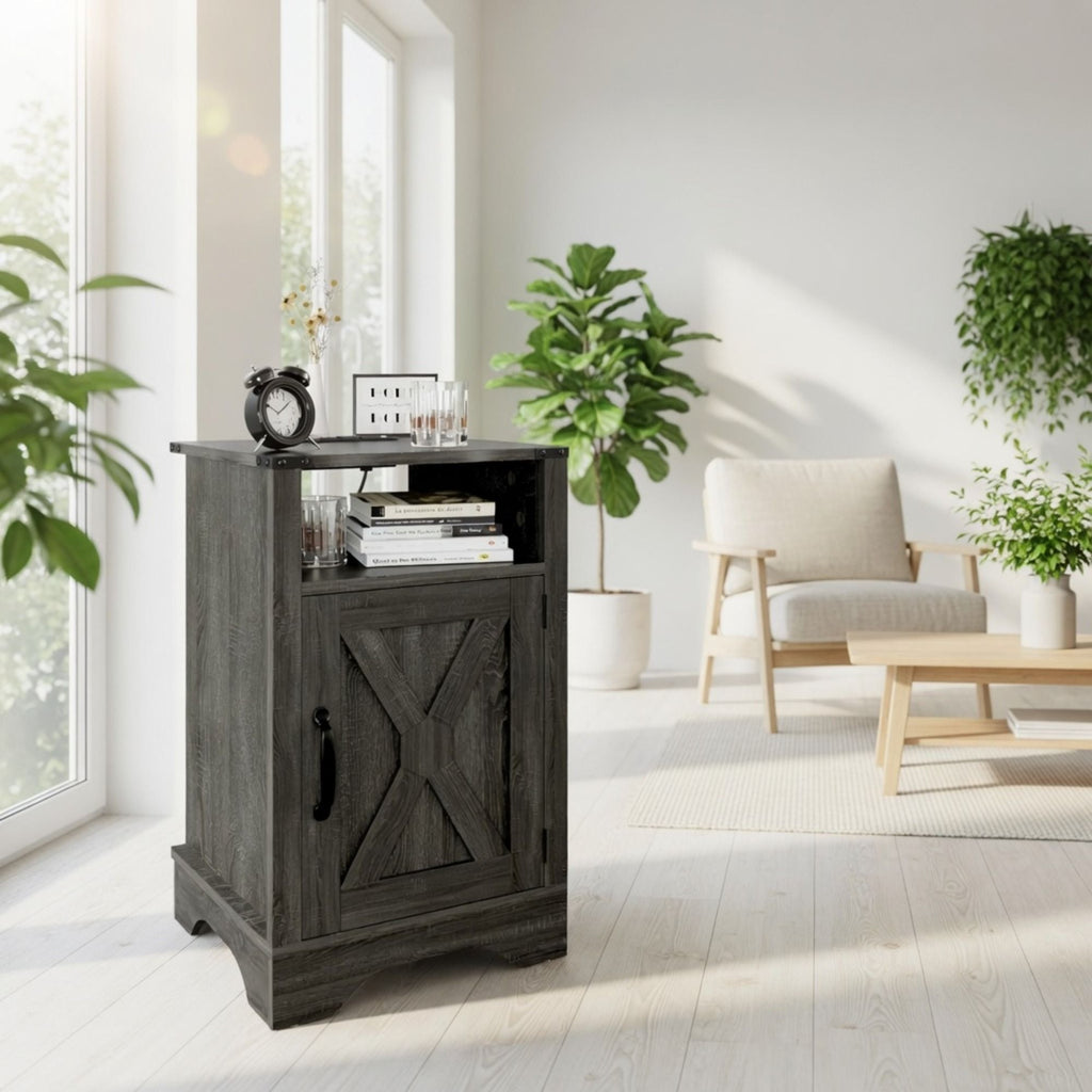 Farmhouse Nightstand, Charging Station & Storage