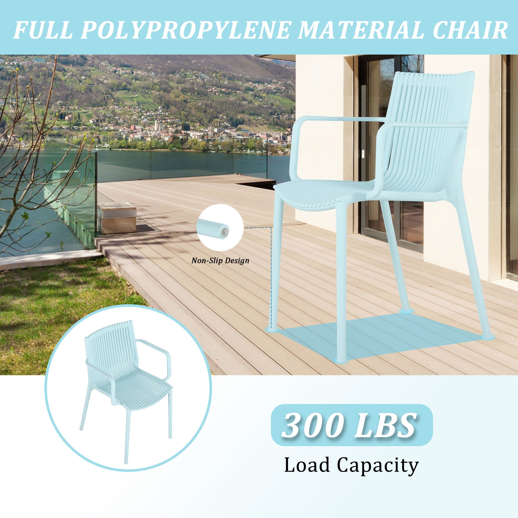 4 Modern Stackable Plastic Armchair Matched With Round Table