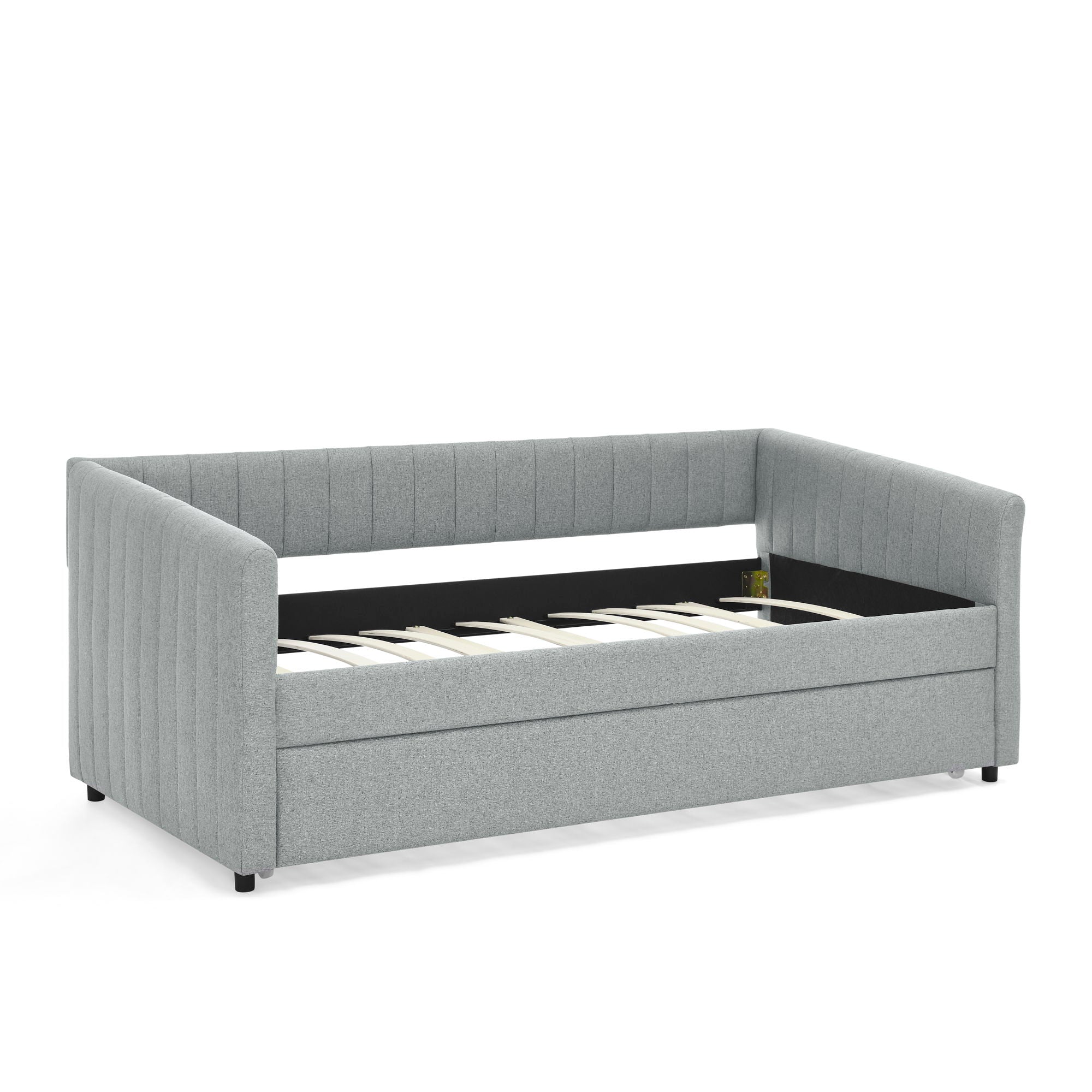 Upholstered Daybed With Trundle With Vertical Stripes