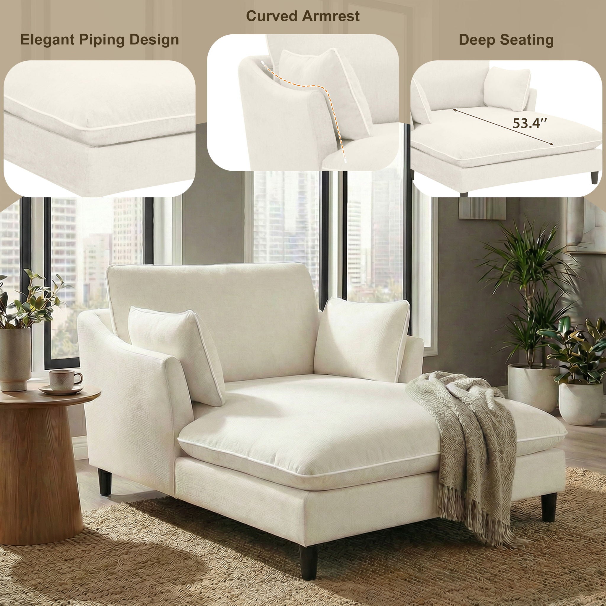 Modern Chaise Lounge Couch Sofa Bed With Pillows