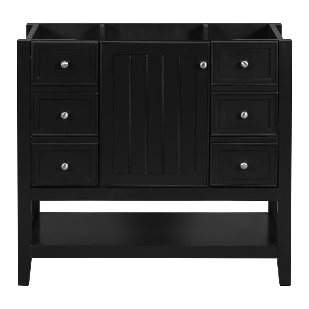 36" Bathroom Vanity Base With 2 Cabinet And 3 Drawers - Black