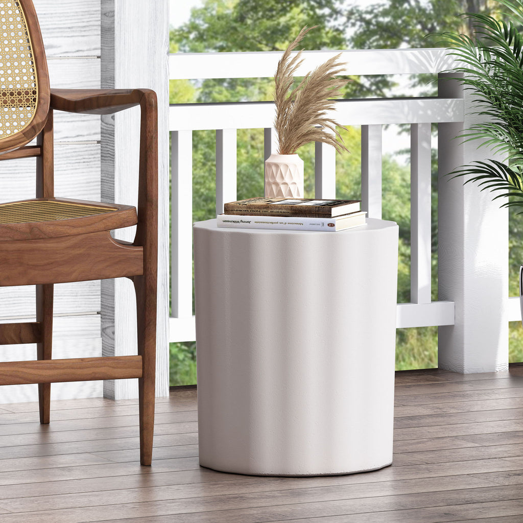Outdoor End Table With Soft Wave Edge - Antique White