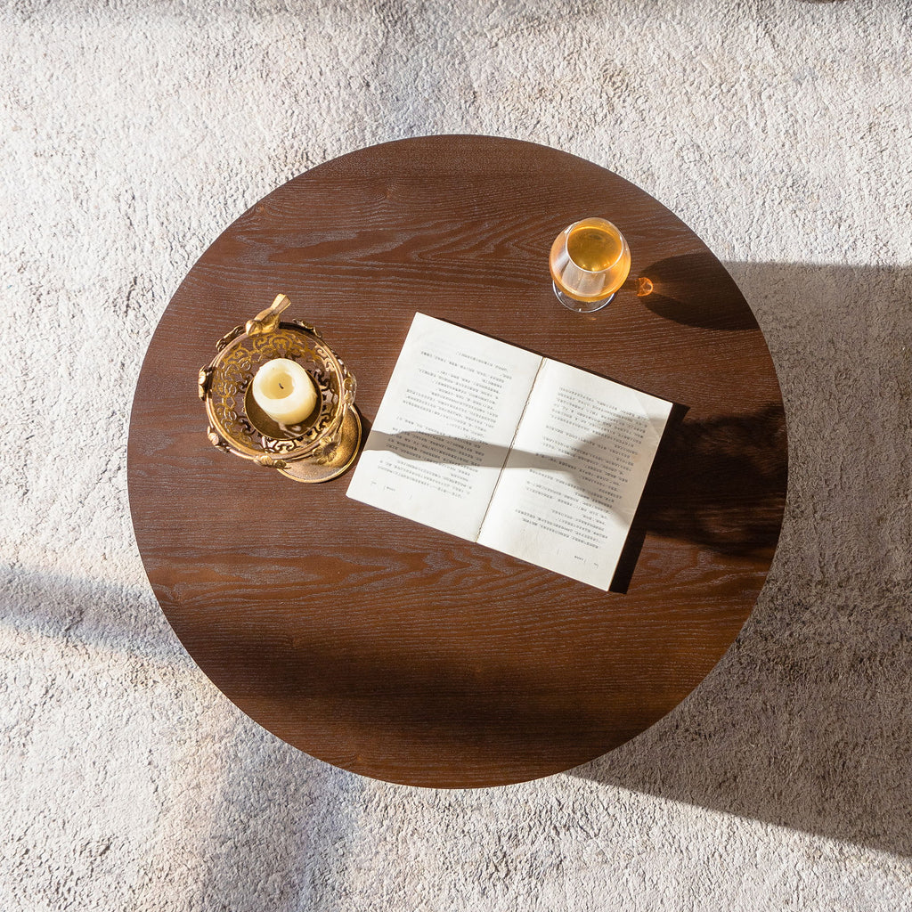 Round Coffee Table With Lift Mechanism For Living Room - Walnut
