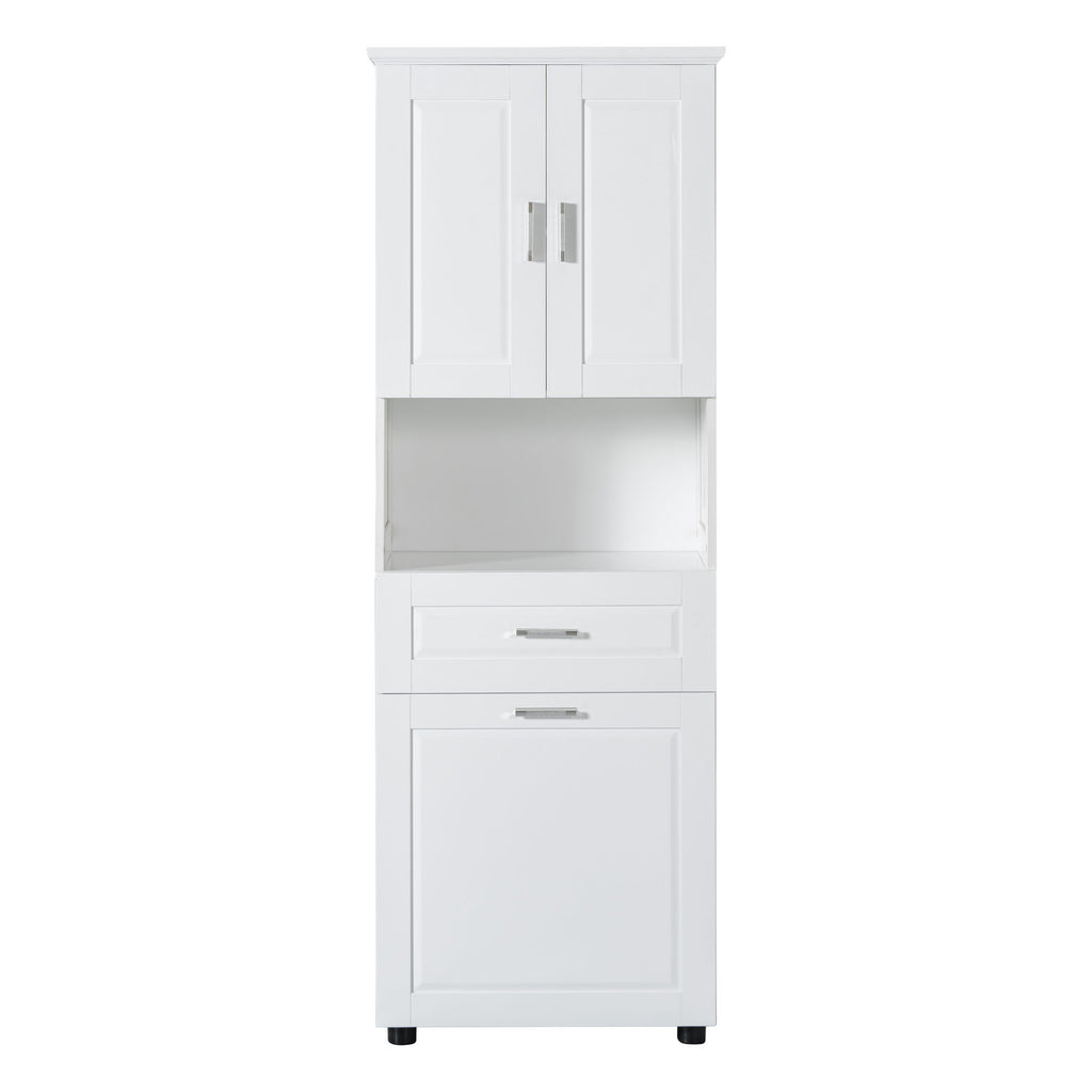 Tall Bathroom Cabinet With Tilt-Out Laundry Basket And Upper Storage
