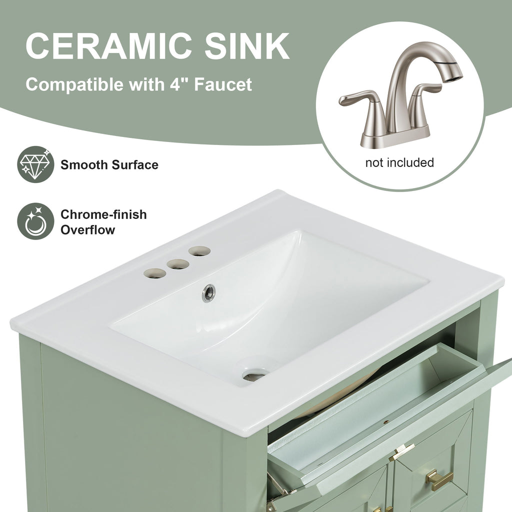 Bathroom Vanity With Sink, 3 Drawers & Cabinet With 2 Tier Door Storage Rack, Soft Close Doors & Drawers