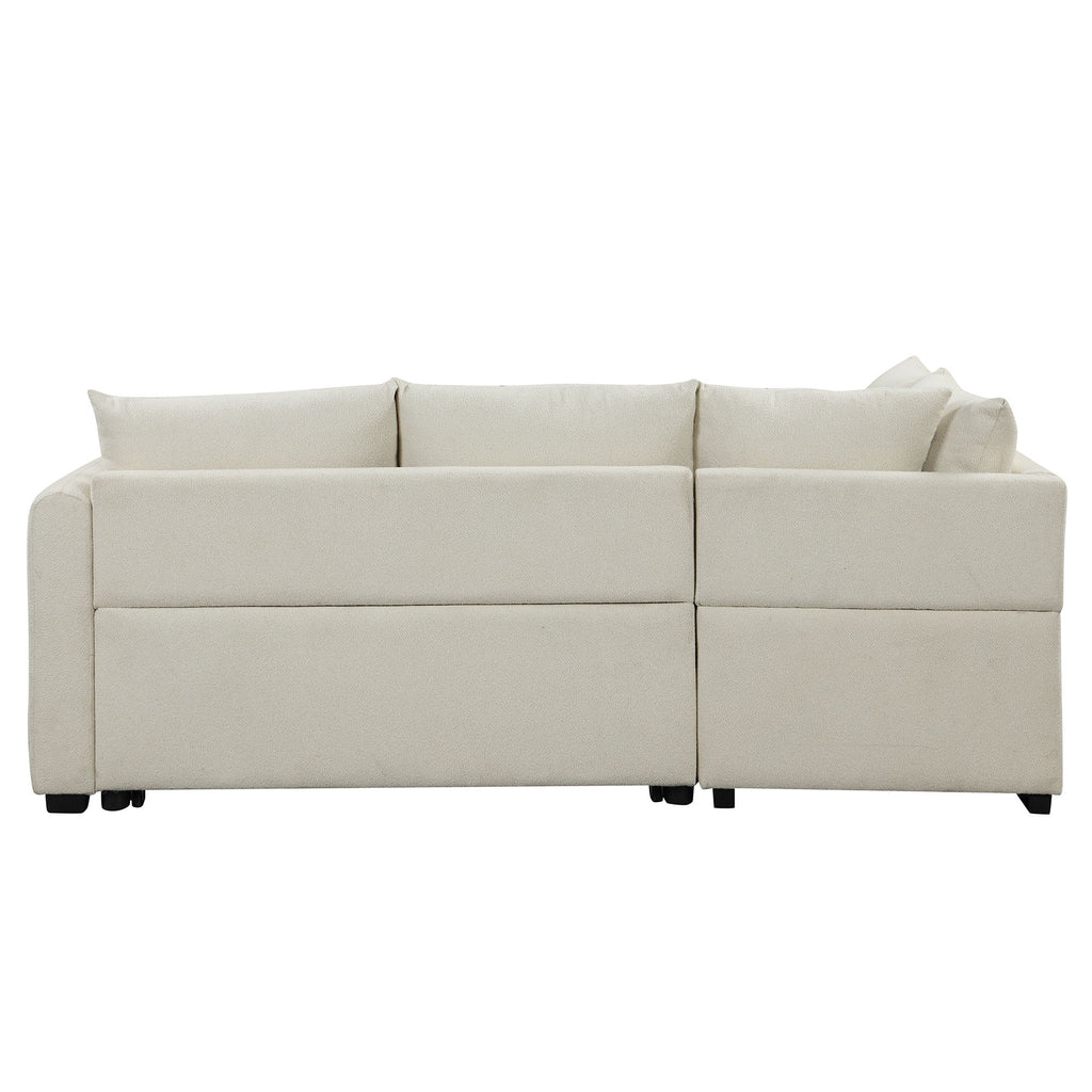 L-Shaped Sectional Pull Out Sofa Bed Sleeper Sofa With Two USB Ports, Two Power Sockets And A Movable Storage Ottoman