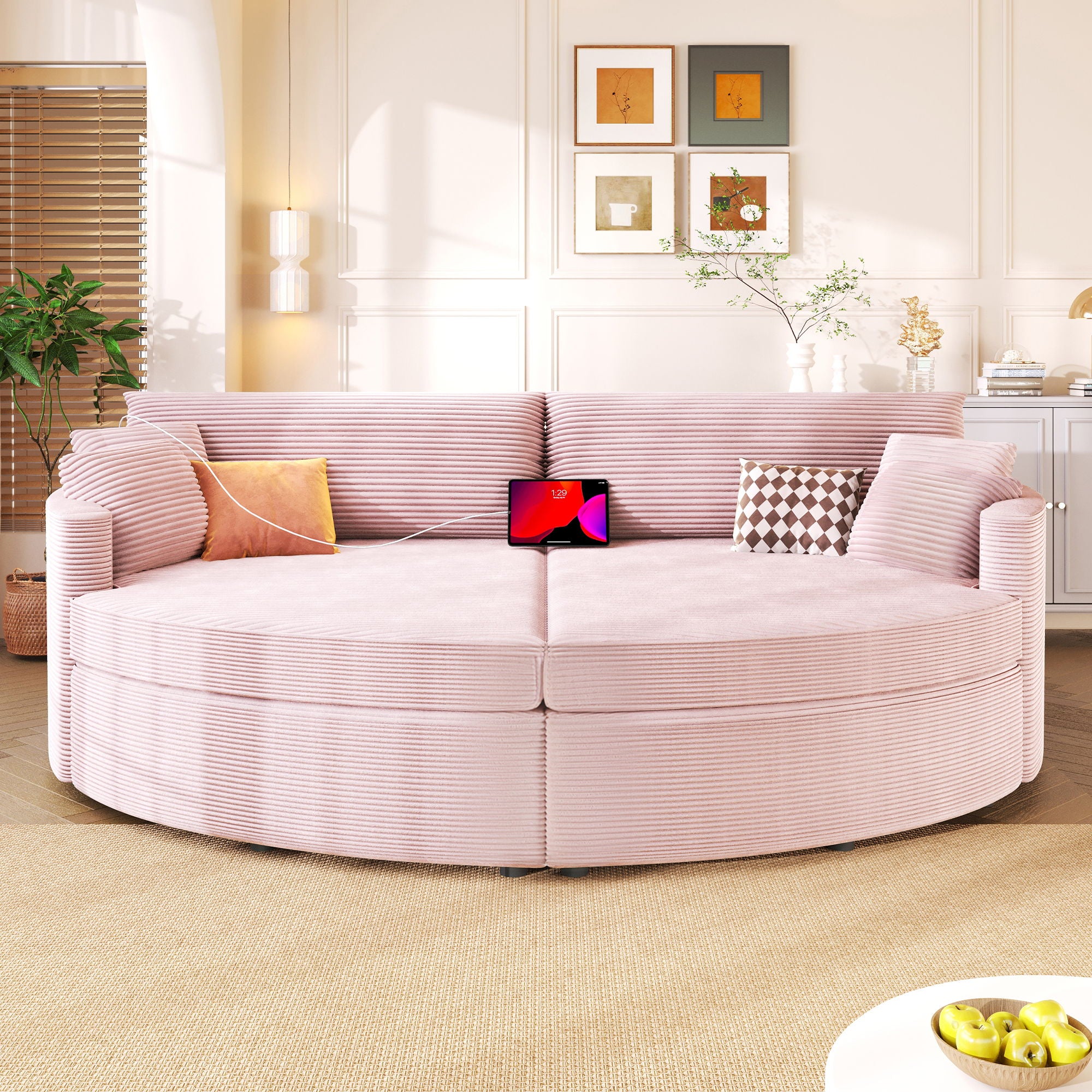 Oversized Double Chaise Lounge Sofa With USB Ports