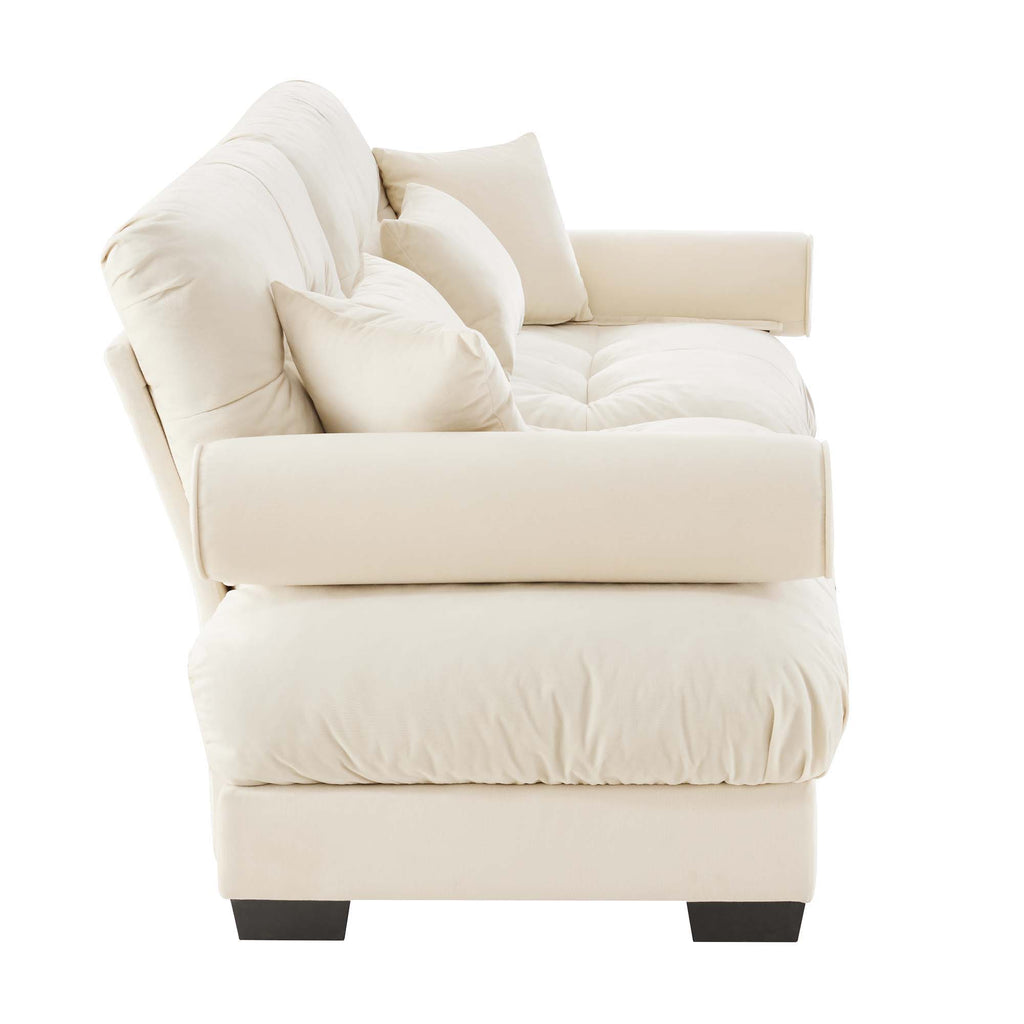 Modern Sofa With Bolstered Armrests And Pillows