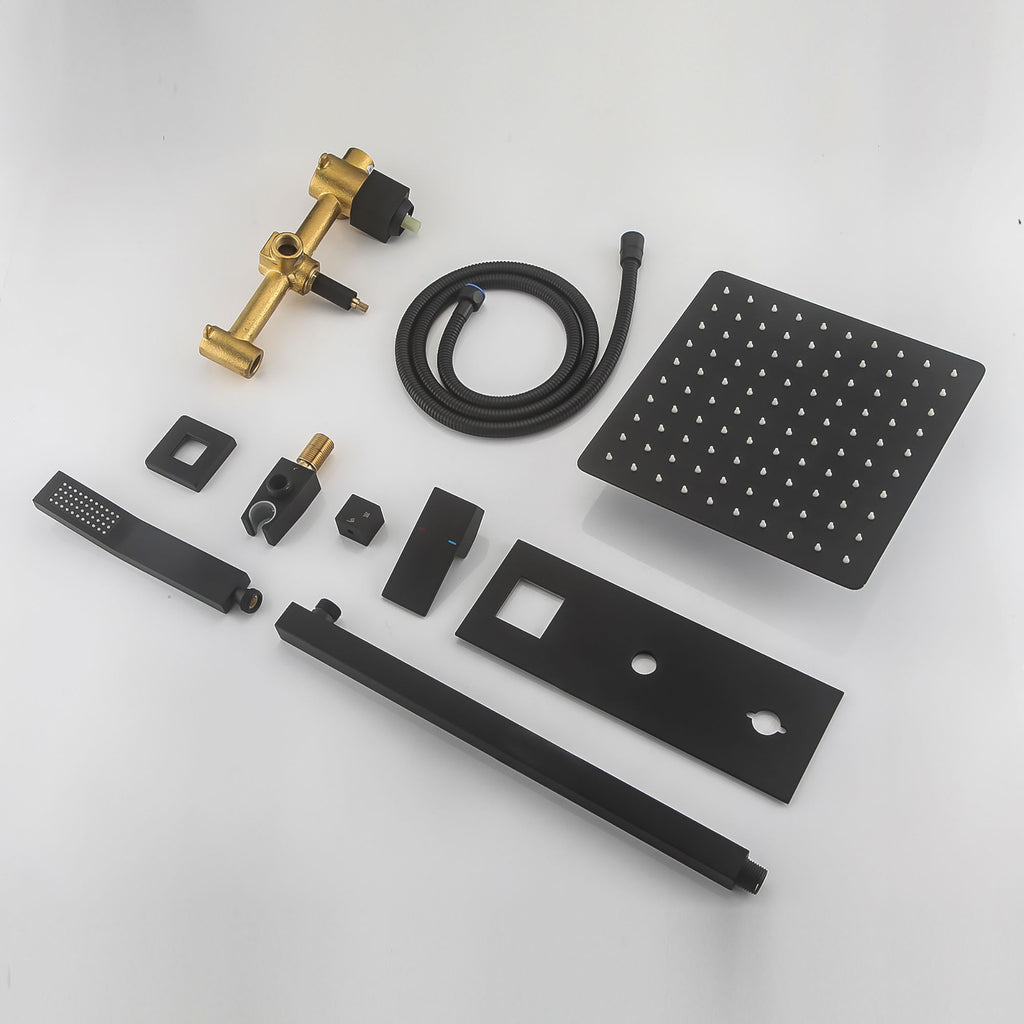 Brass Shower System With 10" Rainfall Shower Head And Handheld Sprayer - Matte Black
