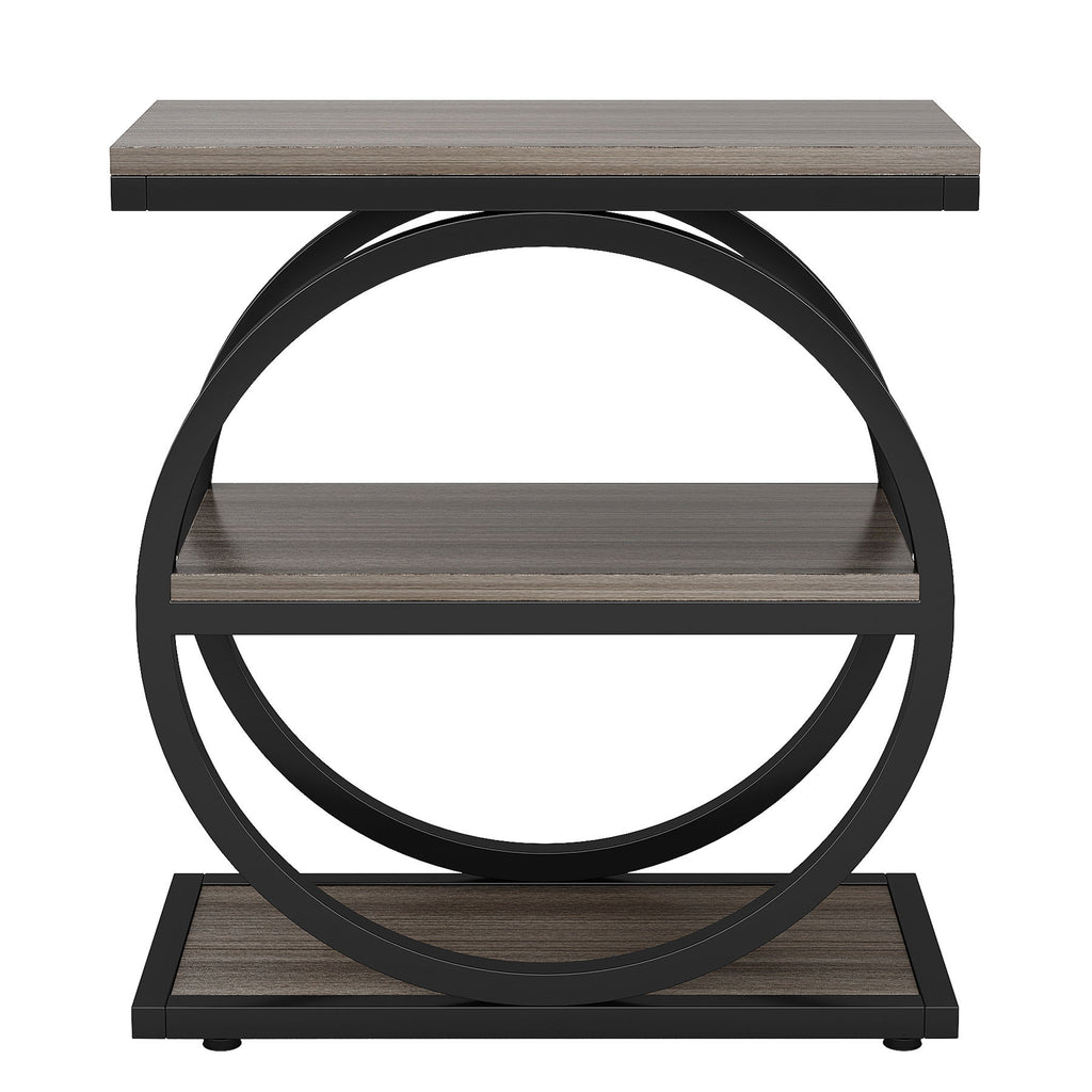 Industrial Narrow End Table With 3 Shelves