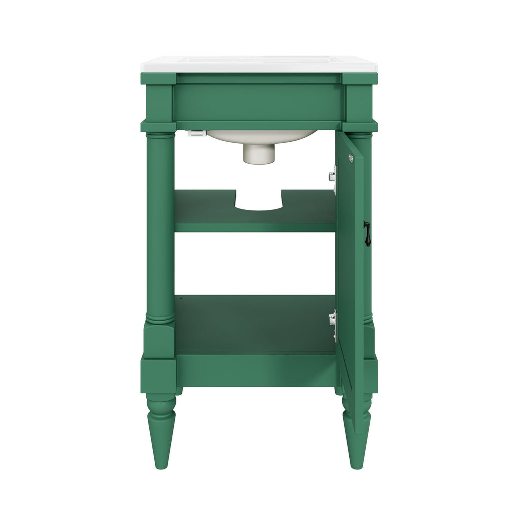 Bathroom Vanity With Sink, Compact Storage Cabinet With Door, Adjustable Shelf, Rectangular Style - Green