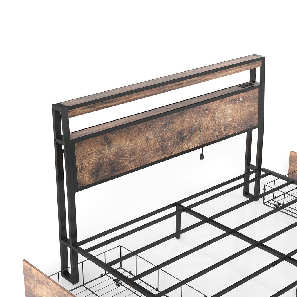 Bed Frame With Headboard, LED Lights & Charging Station