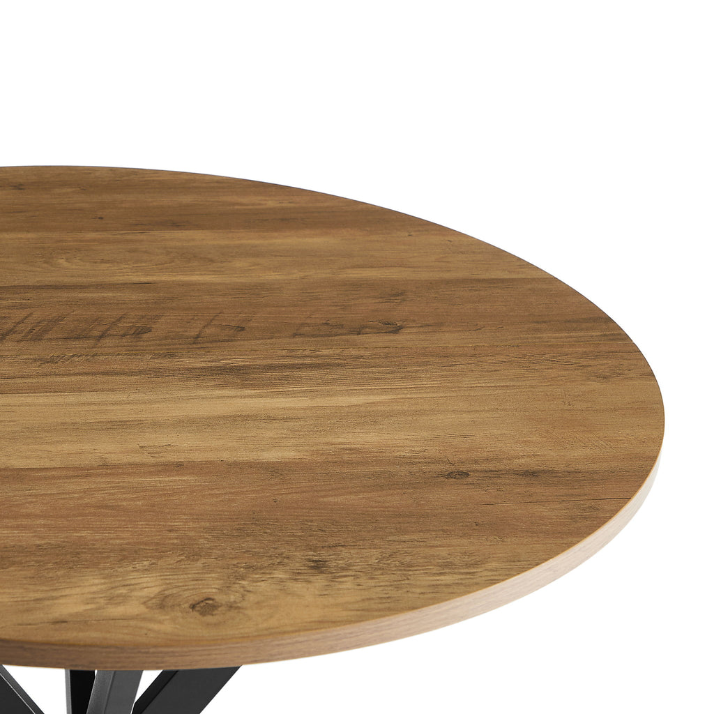 Vintage Round Dining Table With Metal Legs For 2 - 4 People, Wood Top - Brown