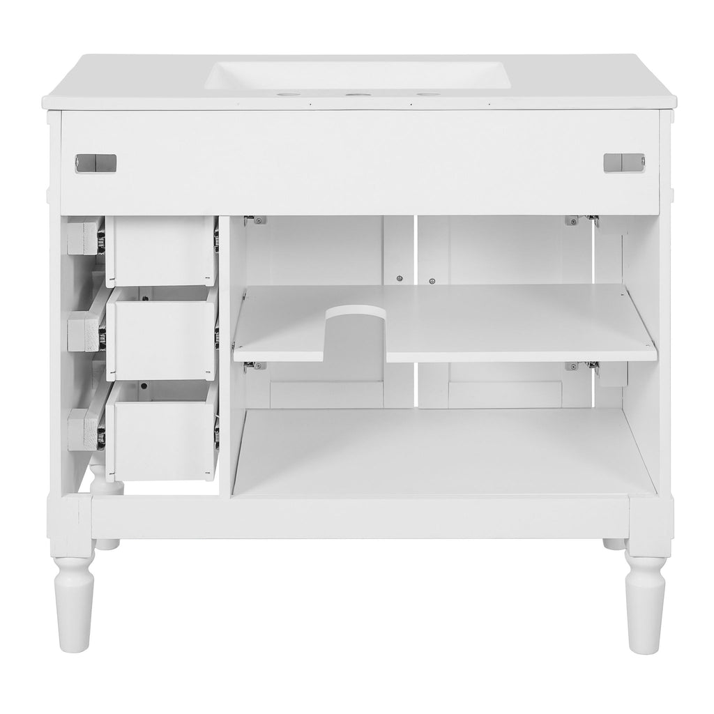 Bathroom Vanity With Ceramic Sink, 2 Doors 3 Drawers, Soft Close Design