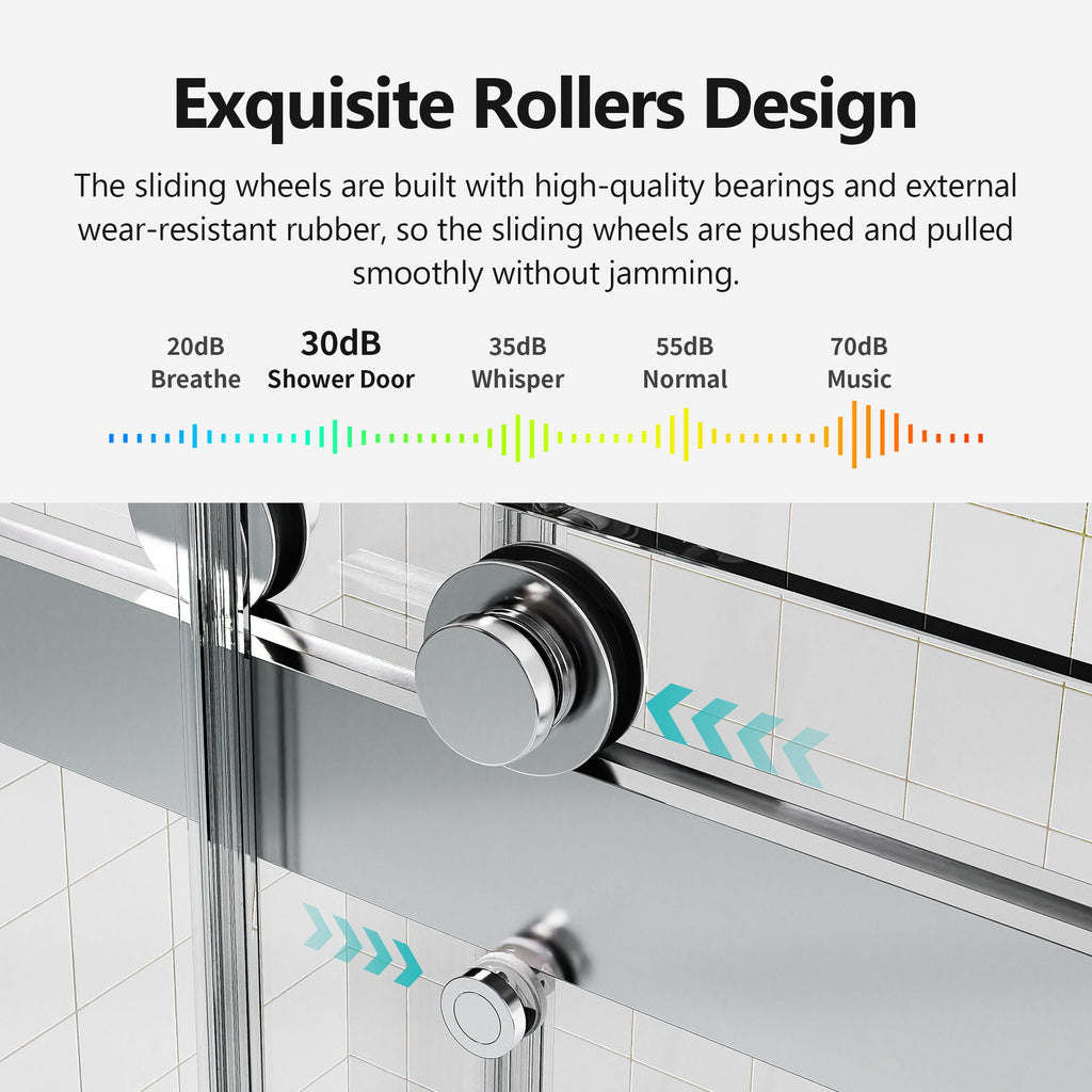 Frameless Double Sliding Soft Close Shower Door, Tempered Glass