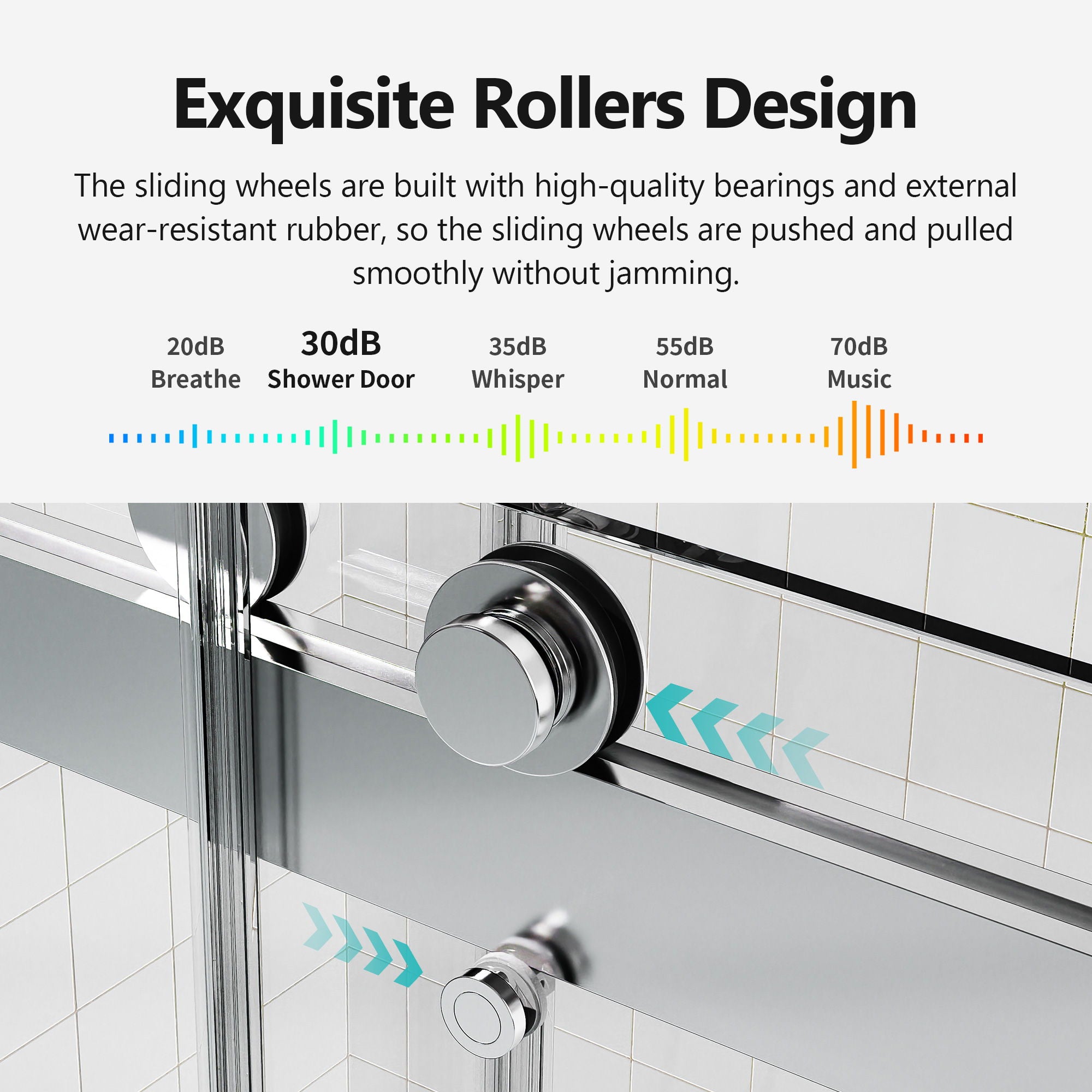 Frameless Double Sliding Soft Close Shower Door, Tempered Glass