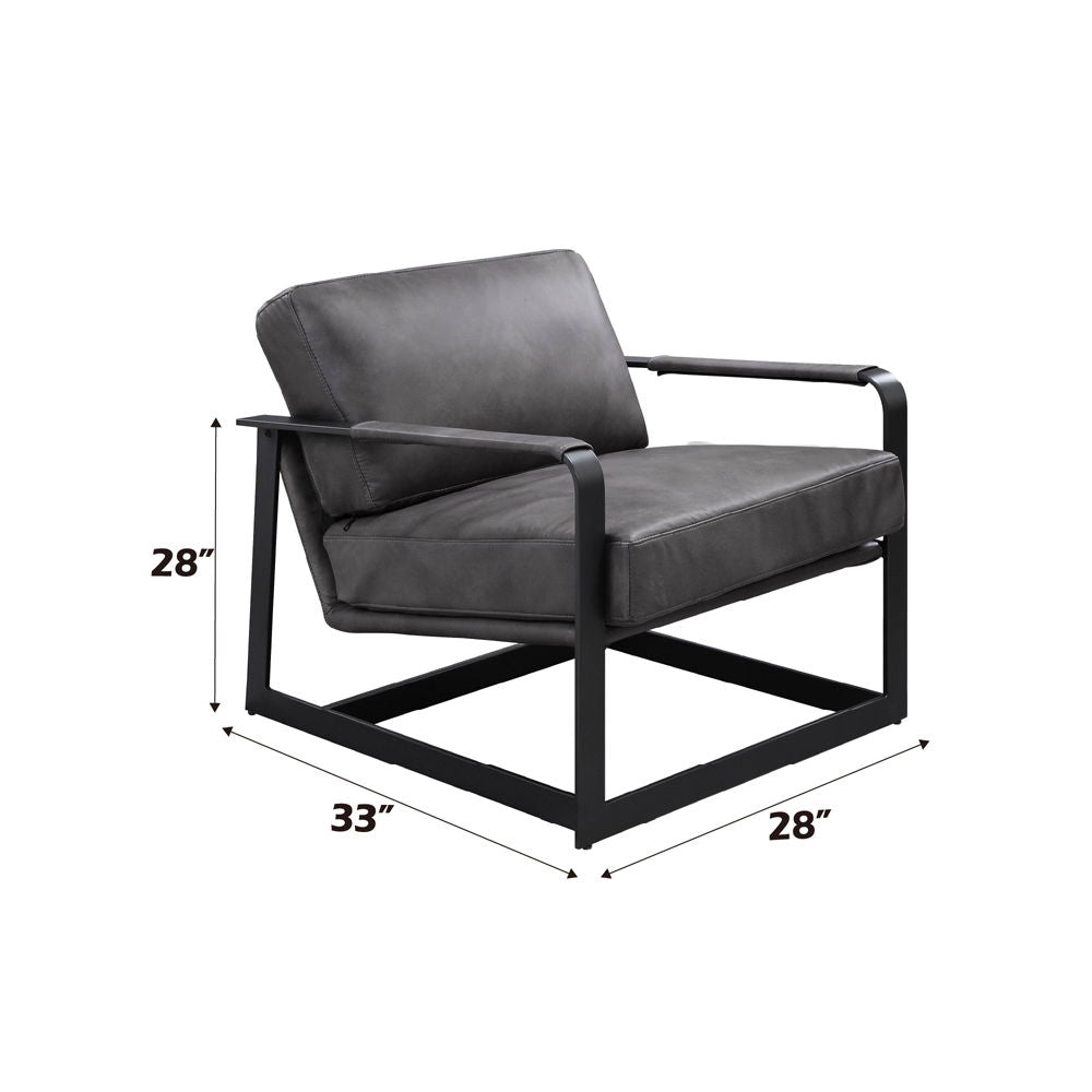Locnos - Accent Chair - Gray Top Grain Leather & Black