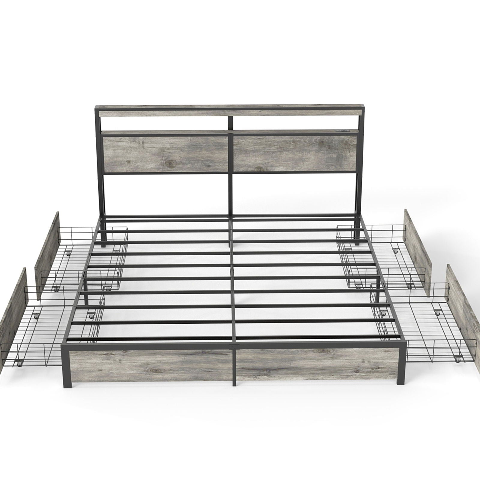 Bed Frame With Headboard, LED Lights & Charging Station