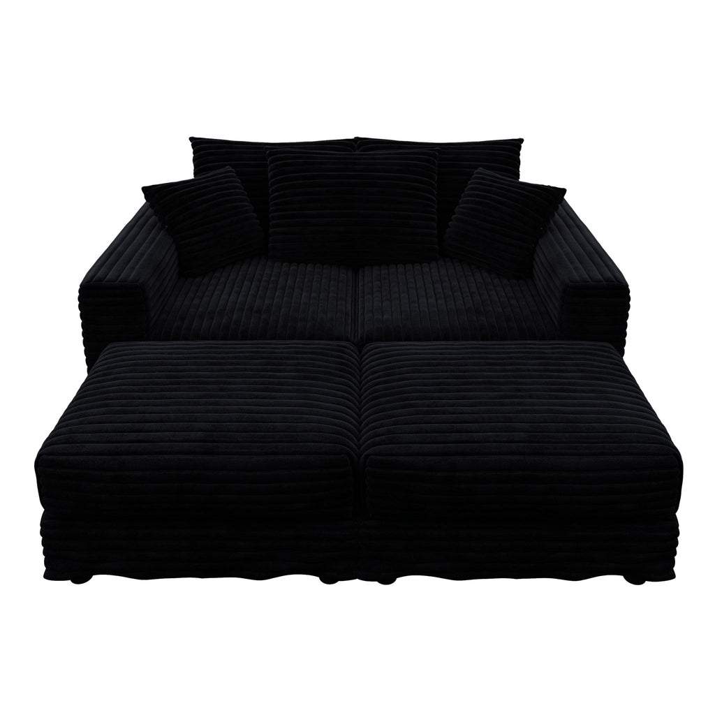 Deep Seat Convertible Sofa With Soft Pillows And Ottomans