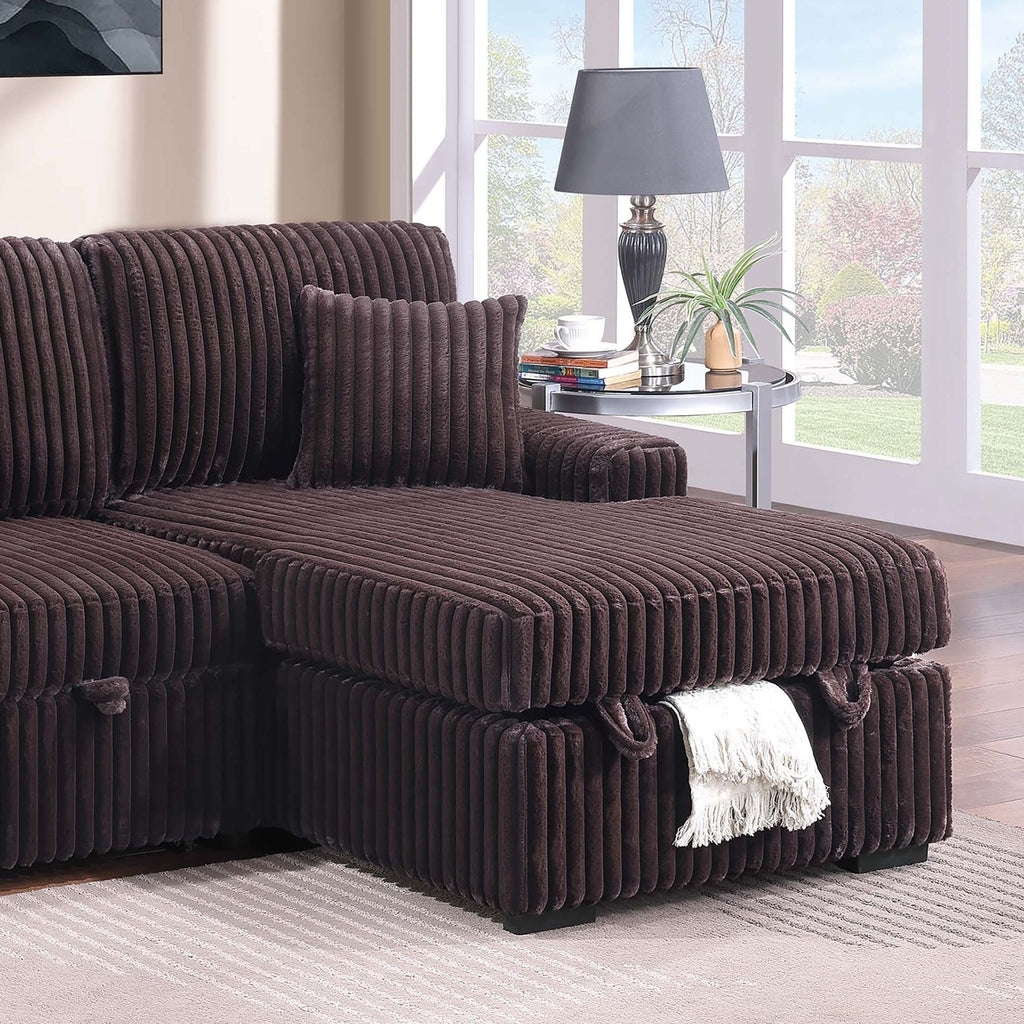 Convertible Sectional Upholstered Sleeper Sofa With Storage Chaise