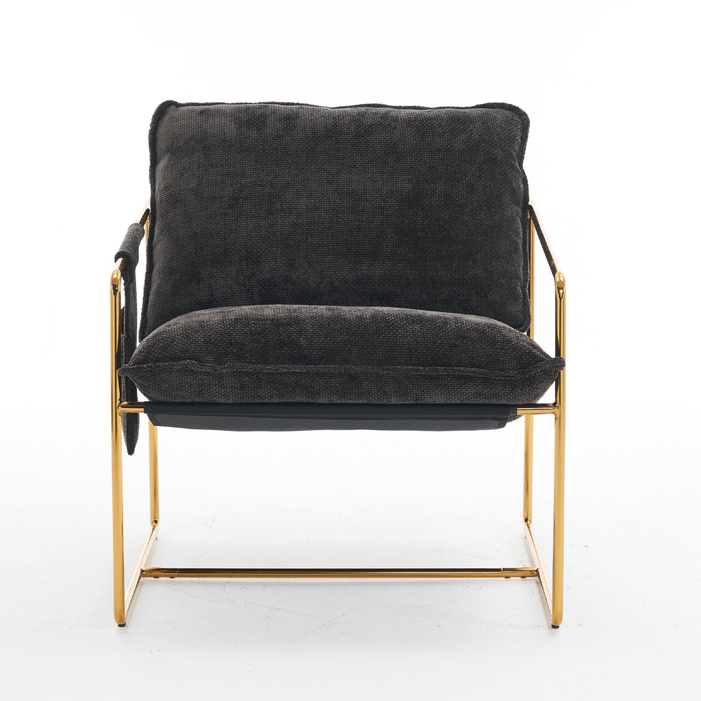 Upholstered Hanging Armchair With Arm Pocketsmetal Frame (Set of 2), Plated Craftsmanship, Crushed Foam Cushions And Skin-Friendly Woven Fabric For Living Room And Bedroom