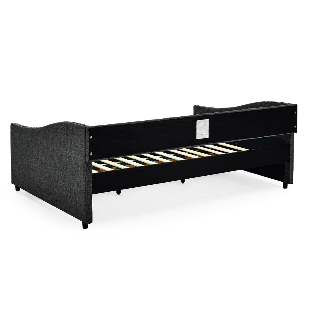 Upholstered Tufted Daybed With Drawers, Waved Arms