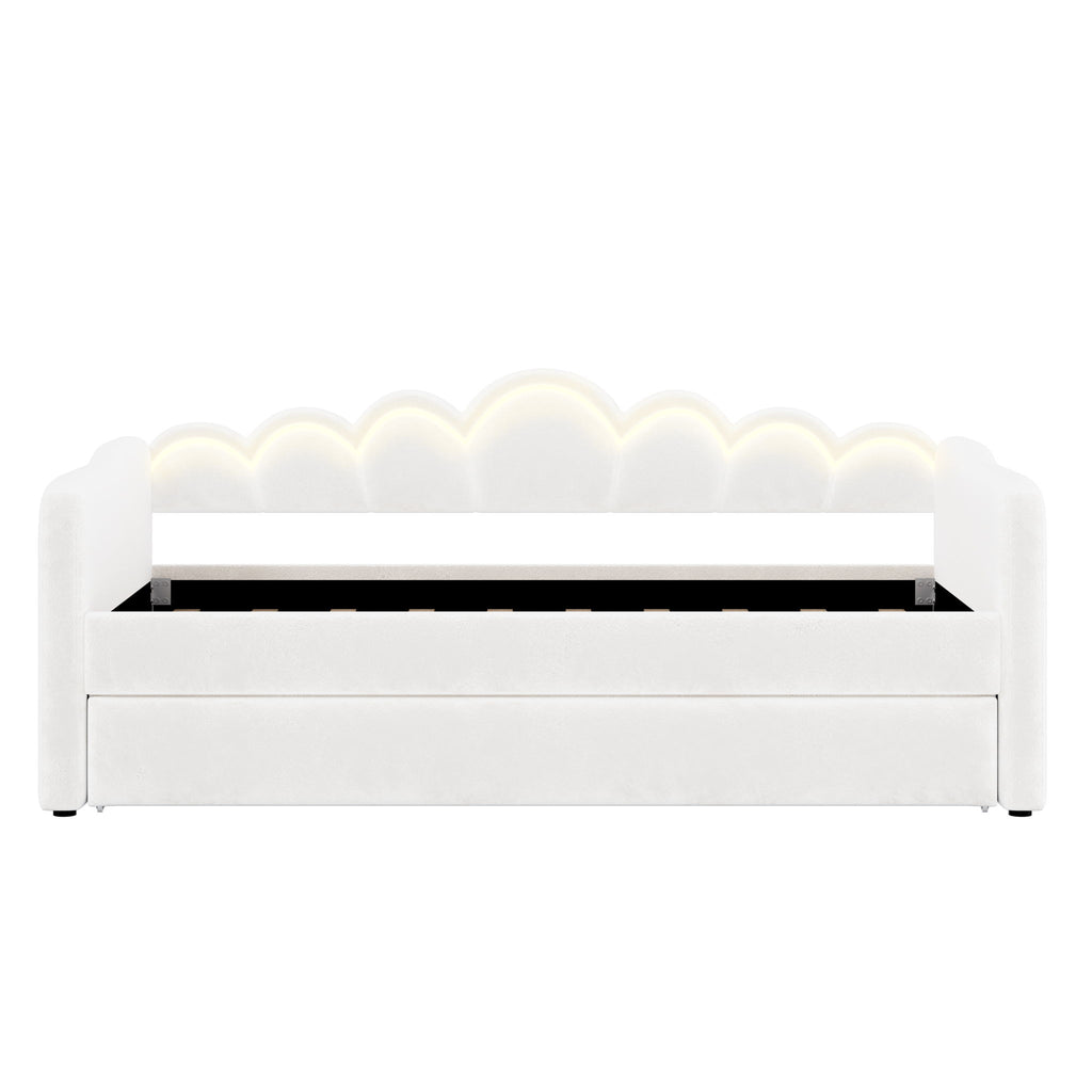 Upholstered Daybed With Adjustable LED Trundle