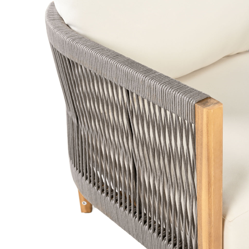 2 Pieces Outdoor Acacia Furniture Set, Woven Rope Outdoor Patio Loveseat, 2 Seat Deep Seating Group With Cushions And Coffee Table For Porch - Teak / Gray / Beige