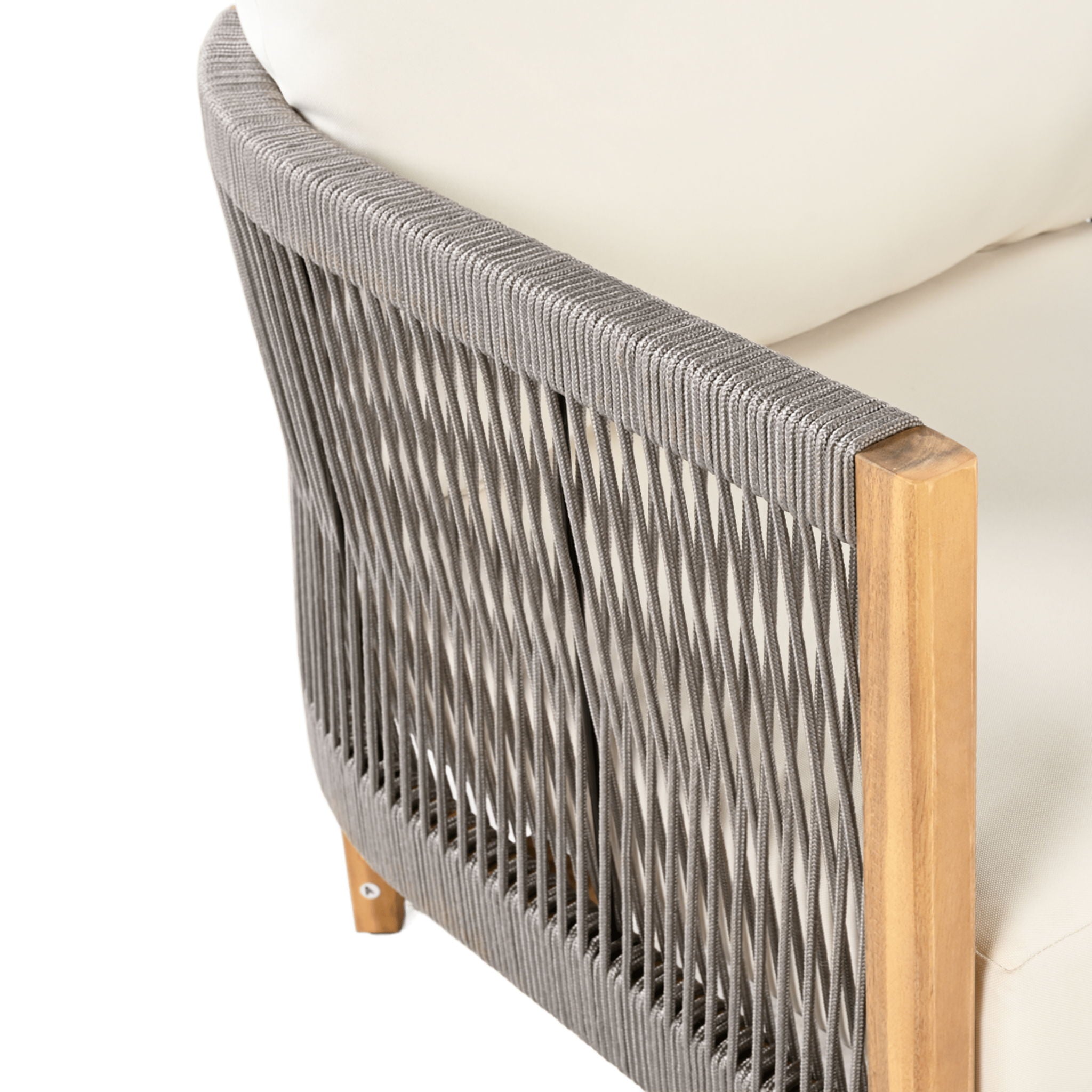2 Pieces Outdoor Acacia Furniture Set, Woven Rope Outdoor Patio Loveseat, 2 Seat Deep Seating Group With Cushions And Coffee Table For Porch - Teak / Gray / Beige