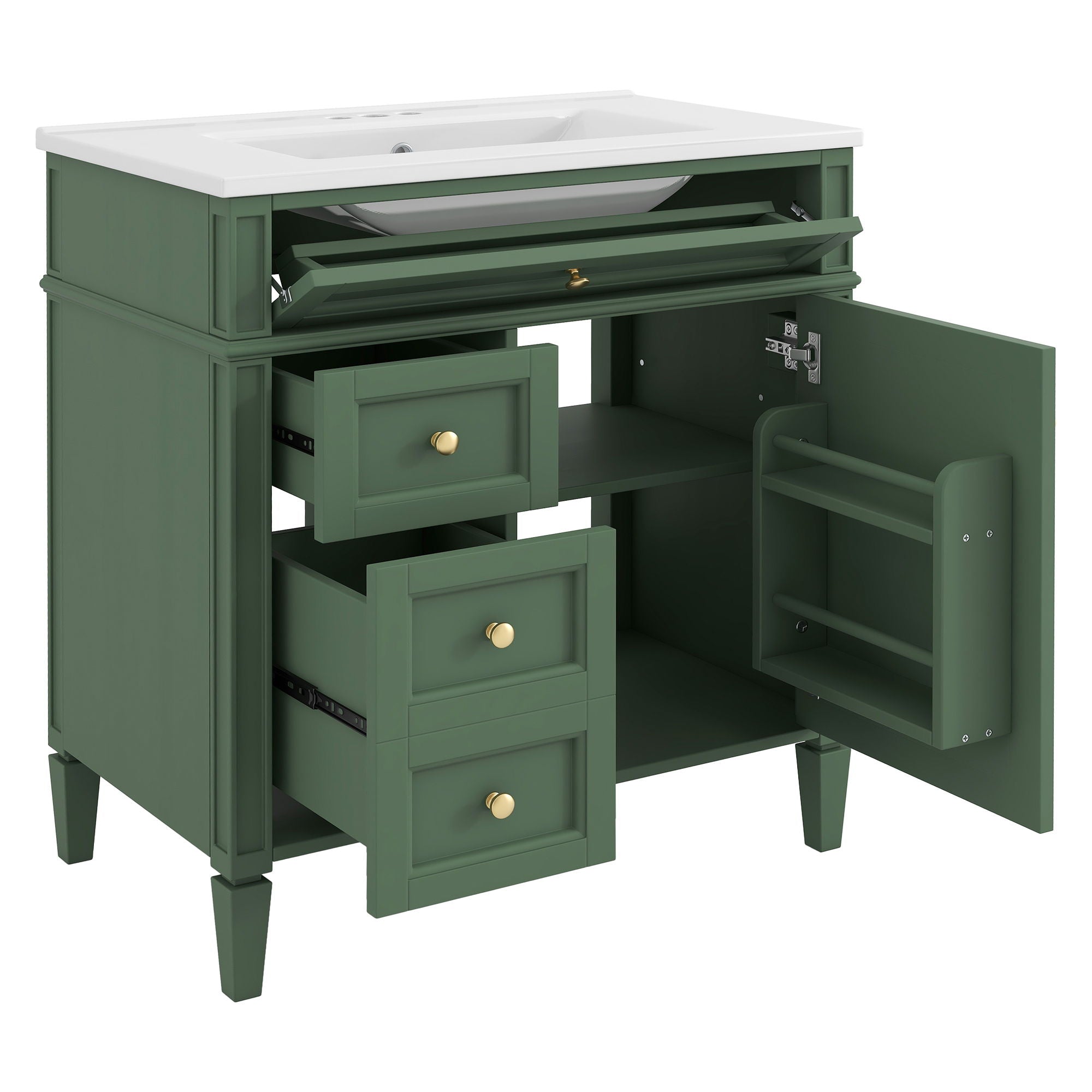 Bathroom Vanity With Top Sink, Storage Cabinet With 2 Drawers, Tip Out Drawer