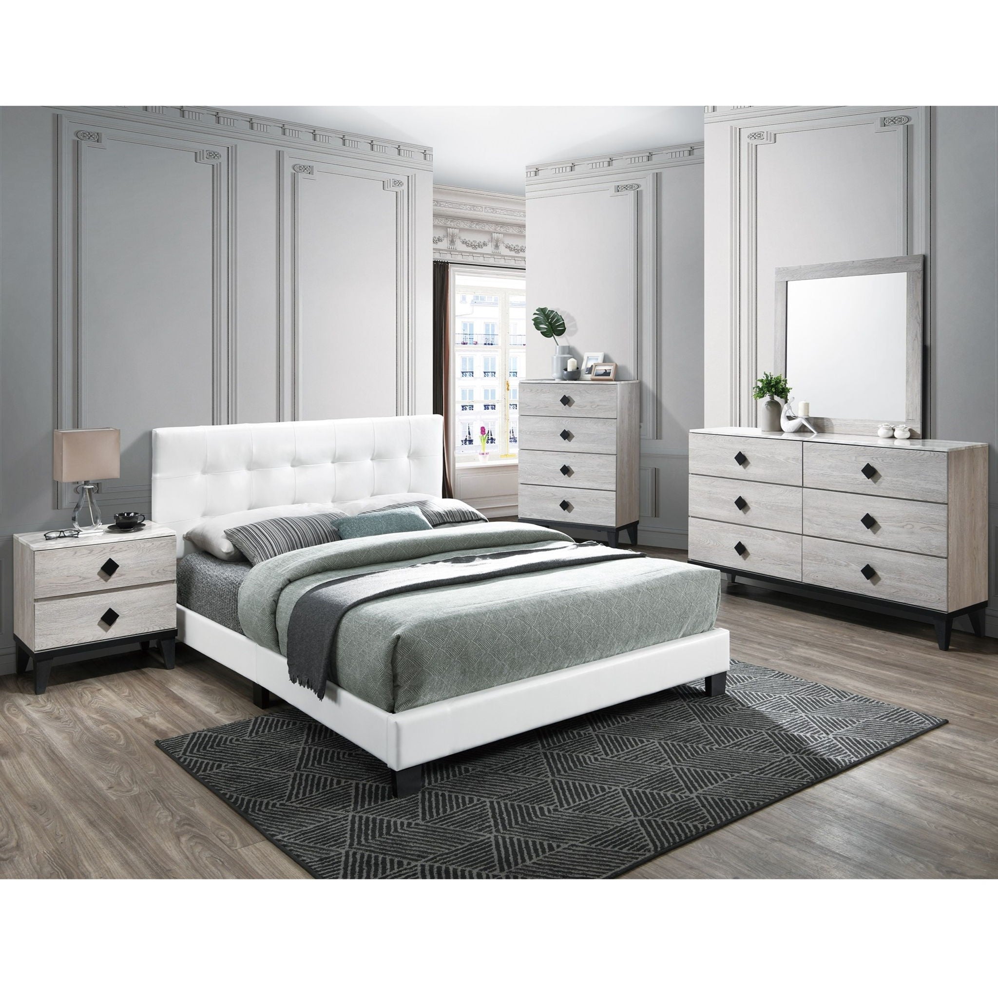 Contemporary Style Bed, Rectangle Headboard