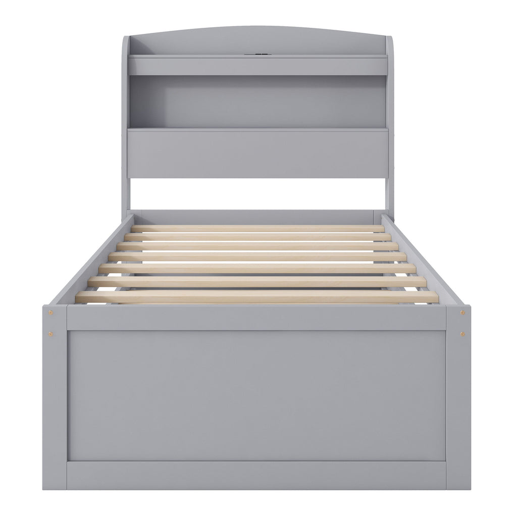 Platform Bed With LED Headboard, Charging Station, Trundle And 2 Drawers