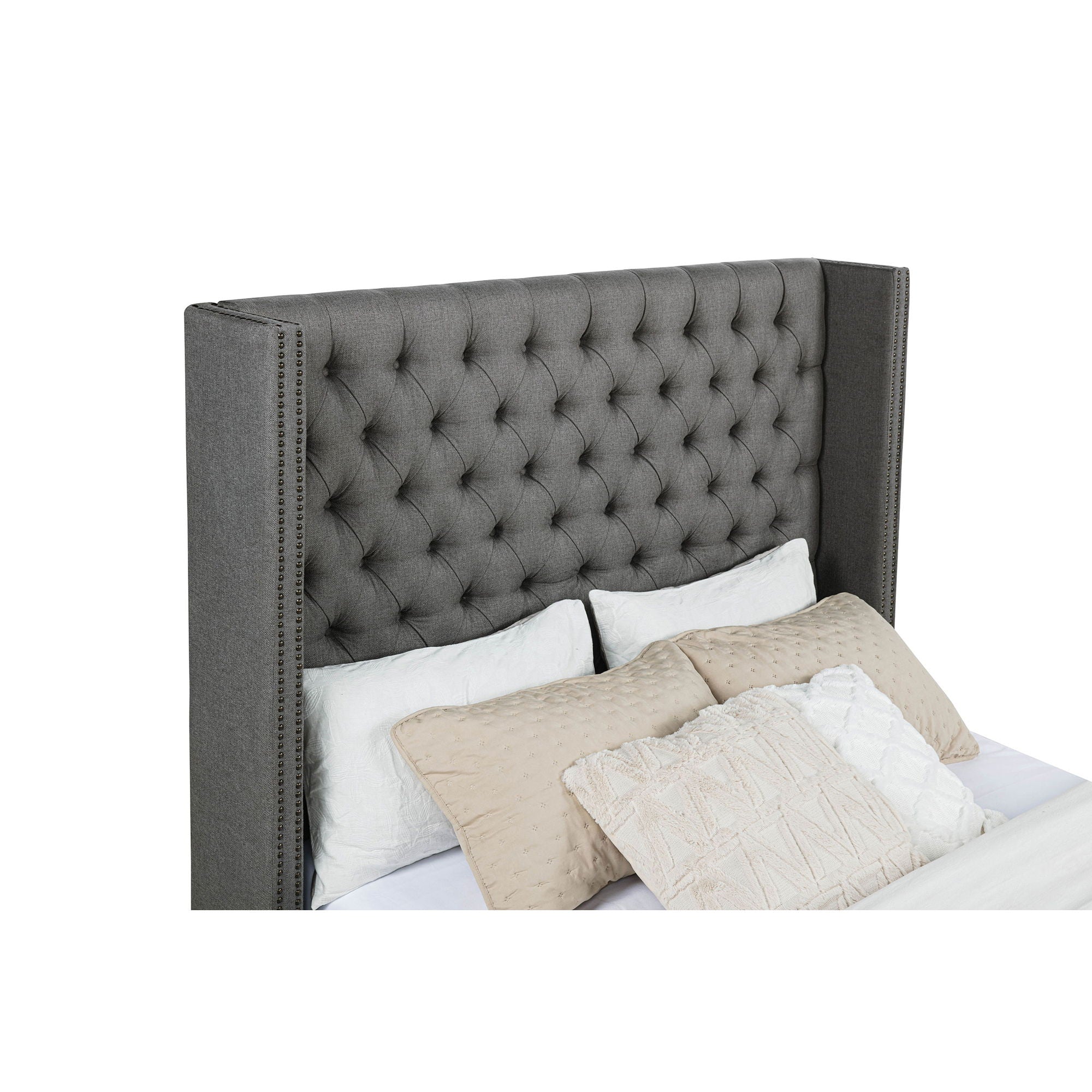 Lendra - Upholstered Wingback Bed With Tufted Headboard